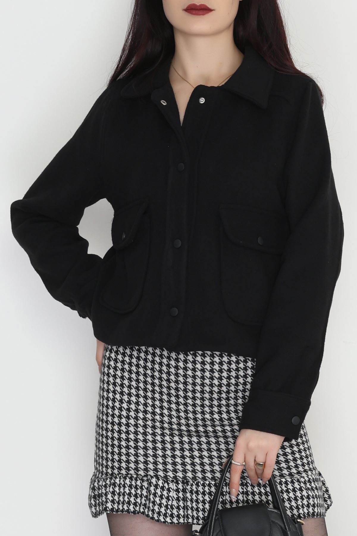 Düğmeli Astarlı Kaşe Ceket Siyah - 51008.147.