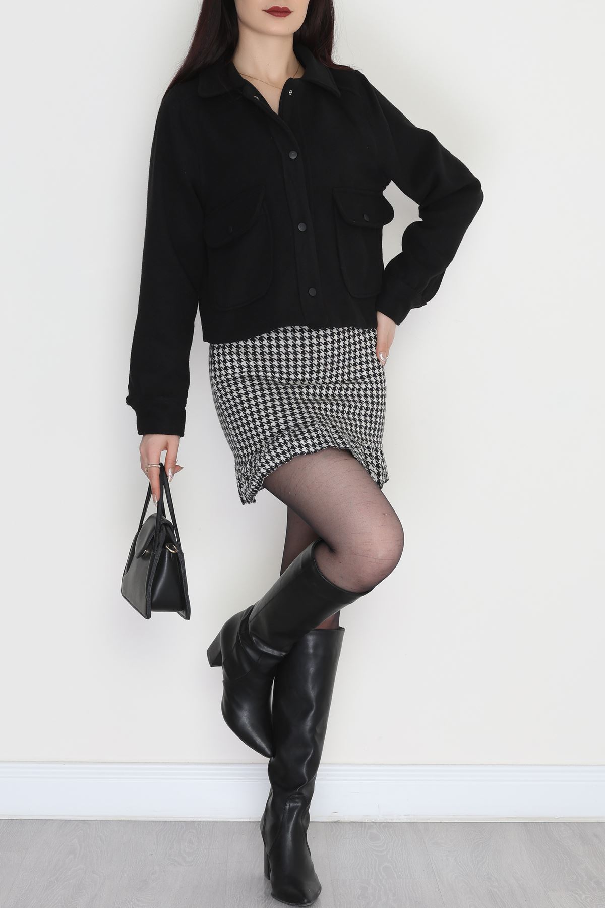 Düğmeli Astarlı Kaşe Ceket Siyah - 51008.147.