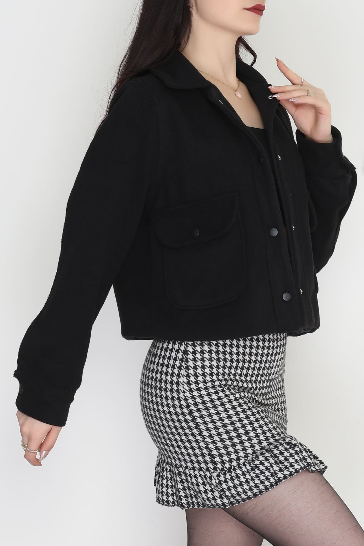 Düğmeli Astarlı Kaşe Ceket Siyah - 51008.147.