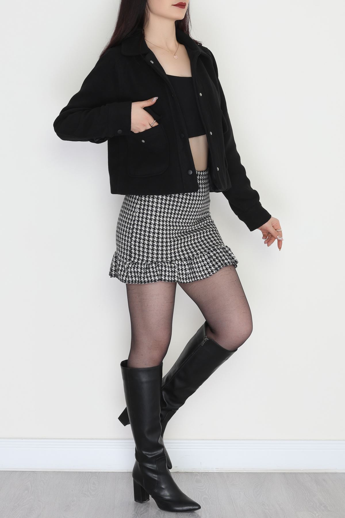 Düğmeli Astarlı Kaşe Ceket Siyah - 51008.147.