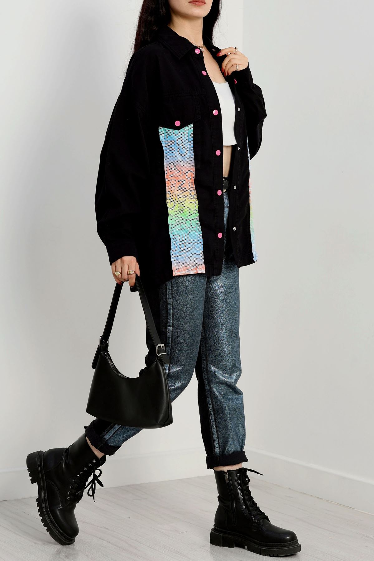 File Baskılı Gömlek Siyah - 2649.1367.