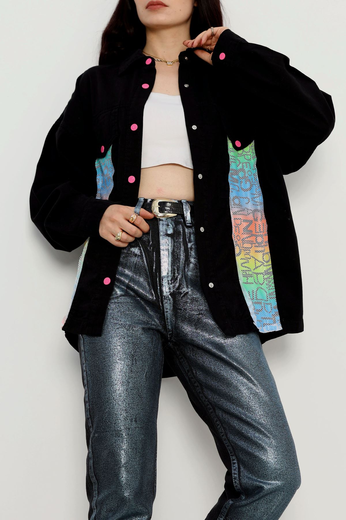 File Baskılı Gömlek Siyah - 2649.1367.