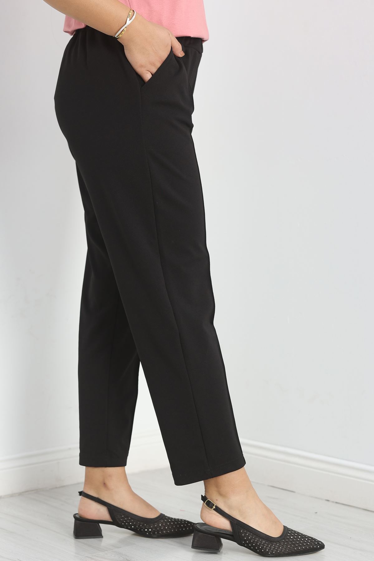 Büyük Beden Çımalı Zra Krep Pantolon Siyah - 40955.1992.