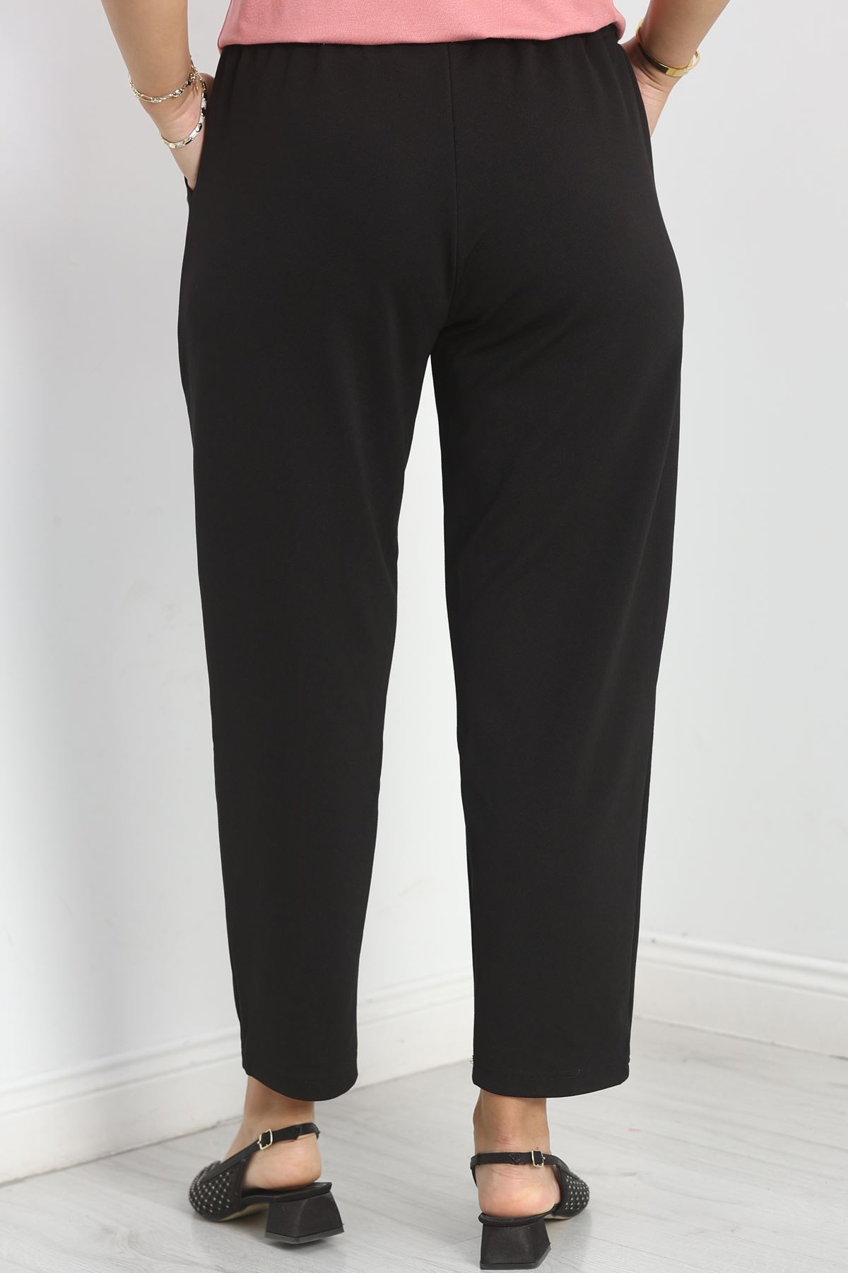Büyük Beden Çımalı Zra Krep Pantolon Siyah - 40955.1992.