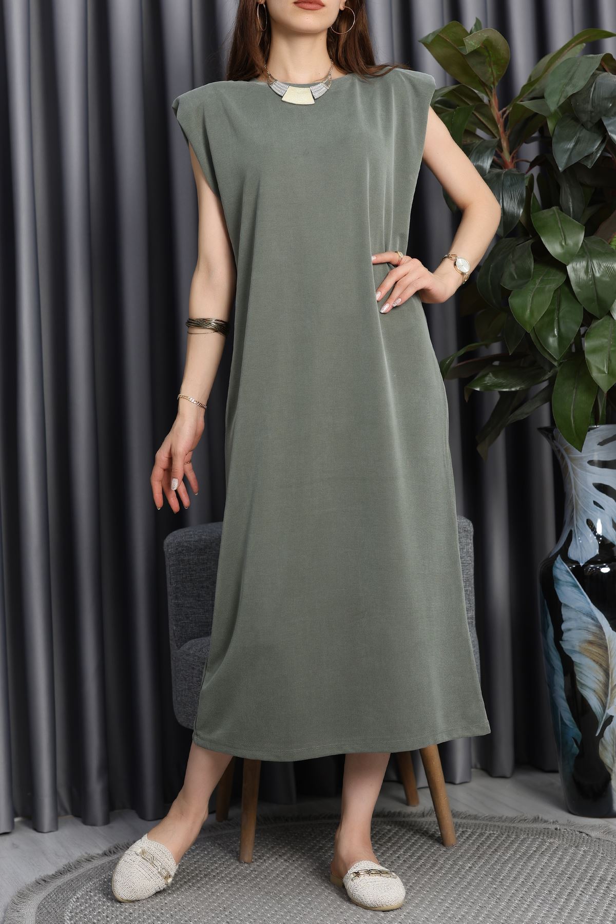 Pike Modal Vatkalı Elbise Haki - 90066.1758.