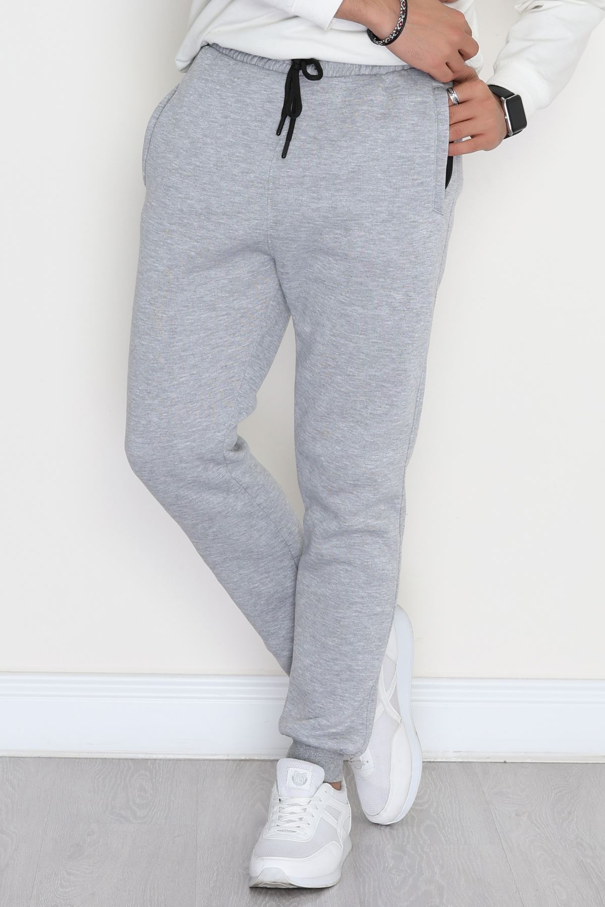 3 İplik Şardonlu Paça Nakışlı Erkek Eşofman Altı Gri - 31615.2066.