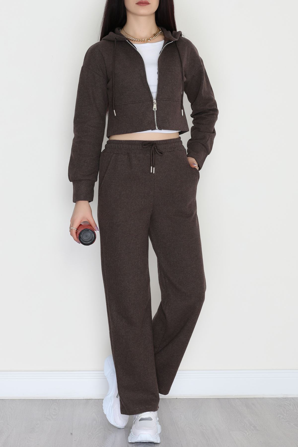 Fermuarlı Kapşonlu Selanik İkili Takım Kahve - 42639.1567.