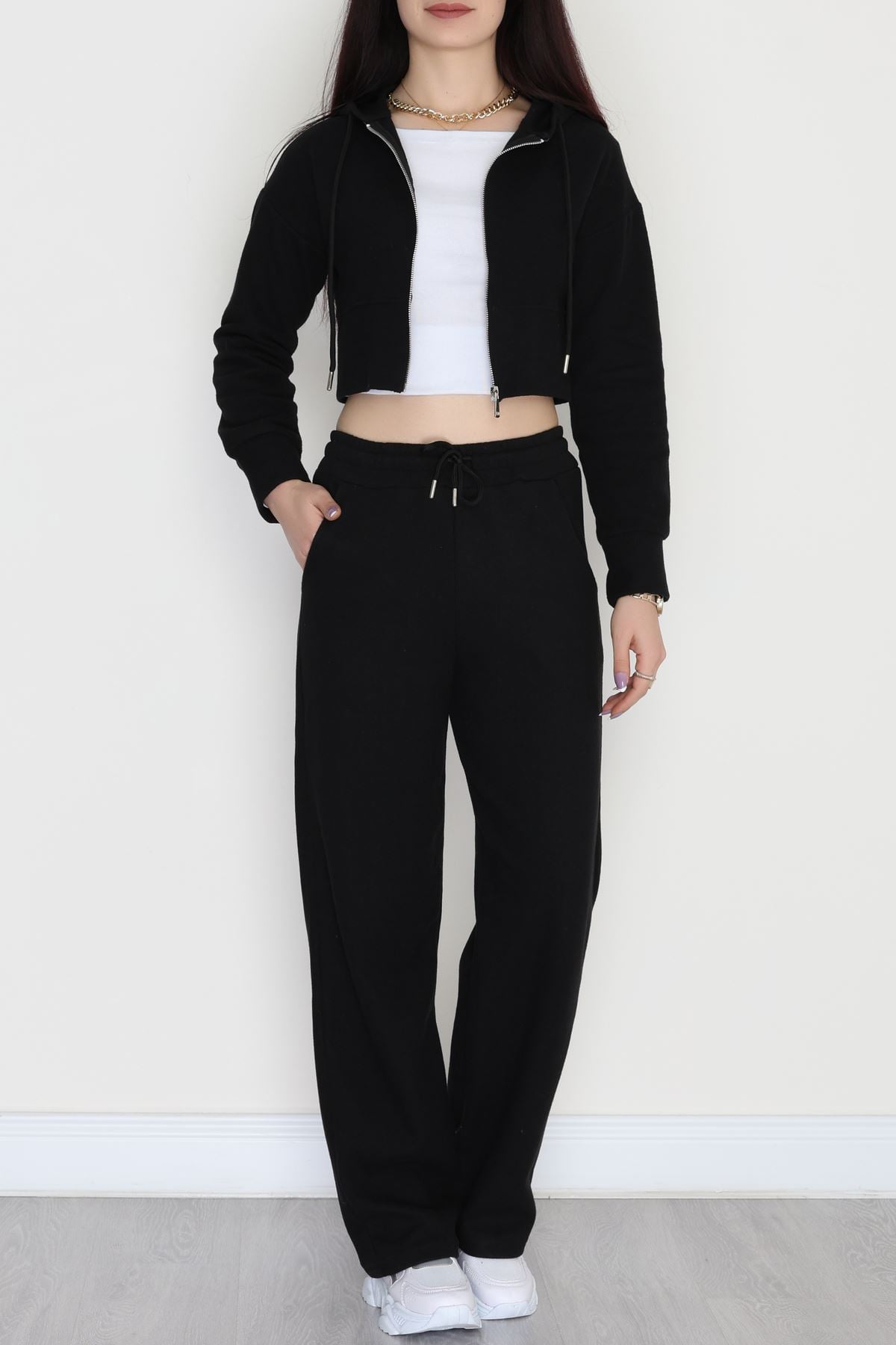 Fermuarlı Kapşonlu Selanik İkili Takım Siyah - 42639.1567.