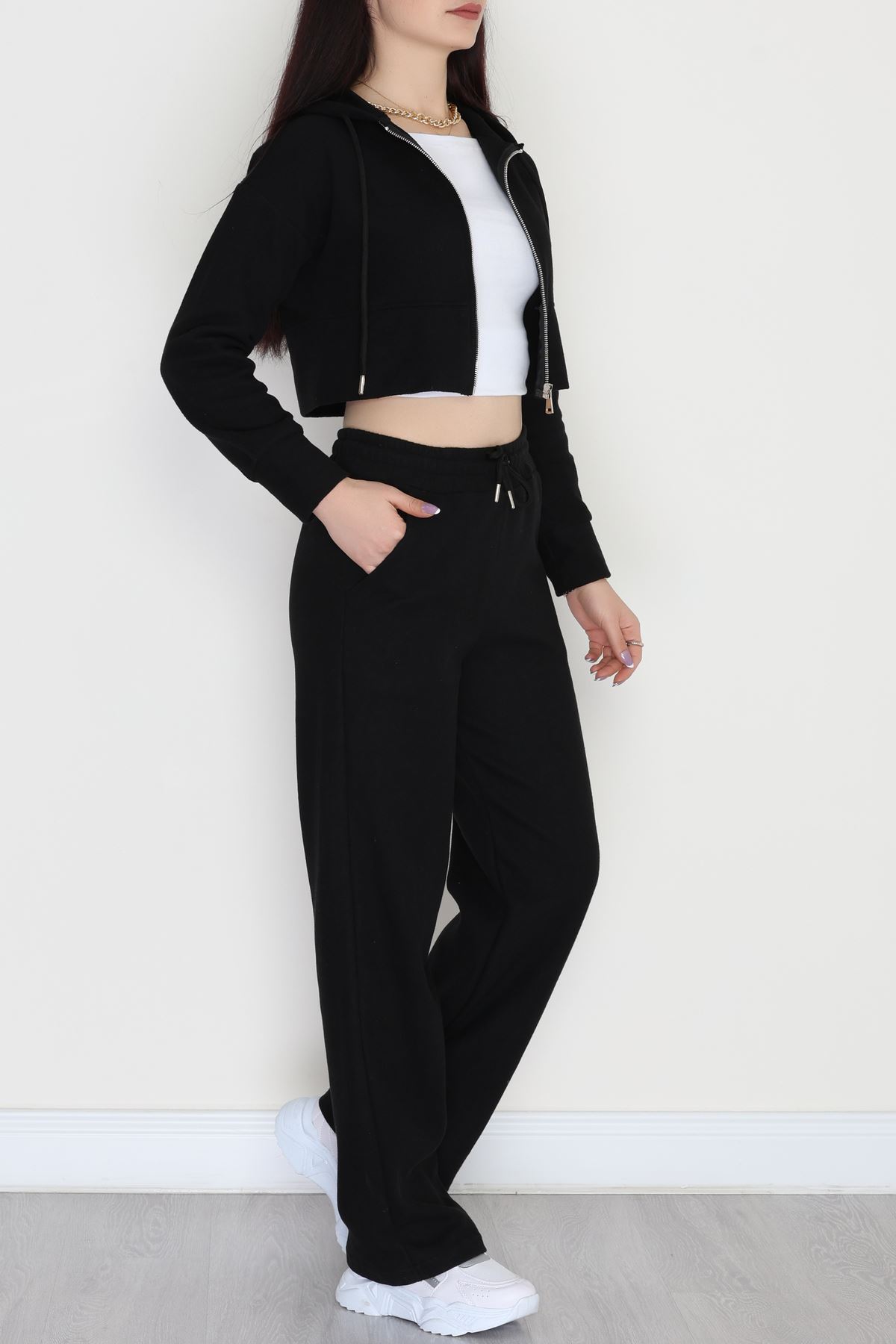 Fermuarlı Kapşonlu Selanik İkili Takım Siyah - 42639.1567.