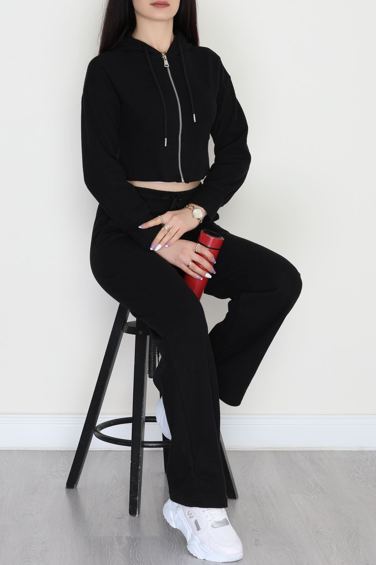 Fermuarlı Kapşonlu Selanik İkili Takım Siyah - 42639.1567.