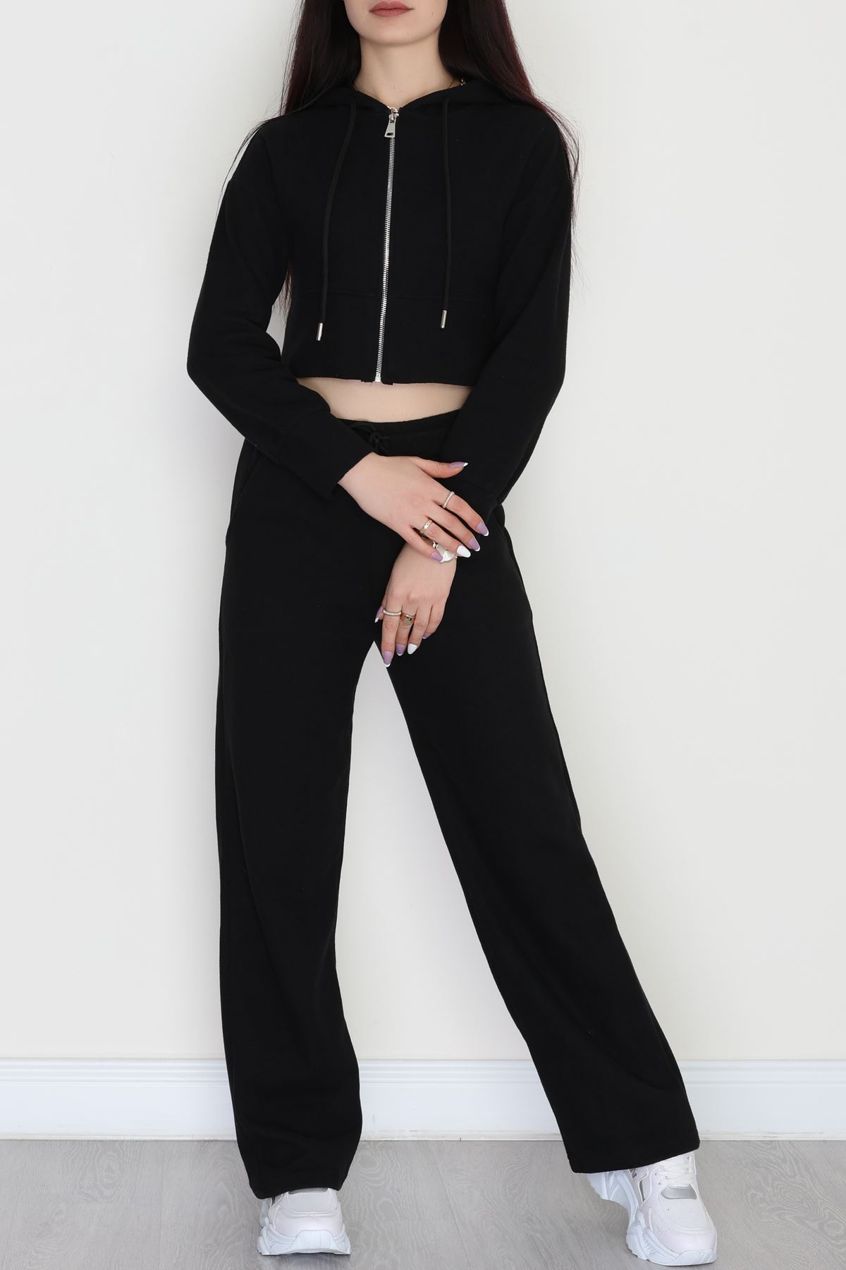 Fermuarlı Kapşonlu Selanik İkili Takım Siyah - 42639.1567.