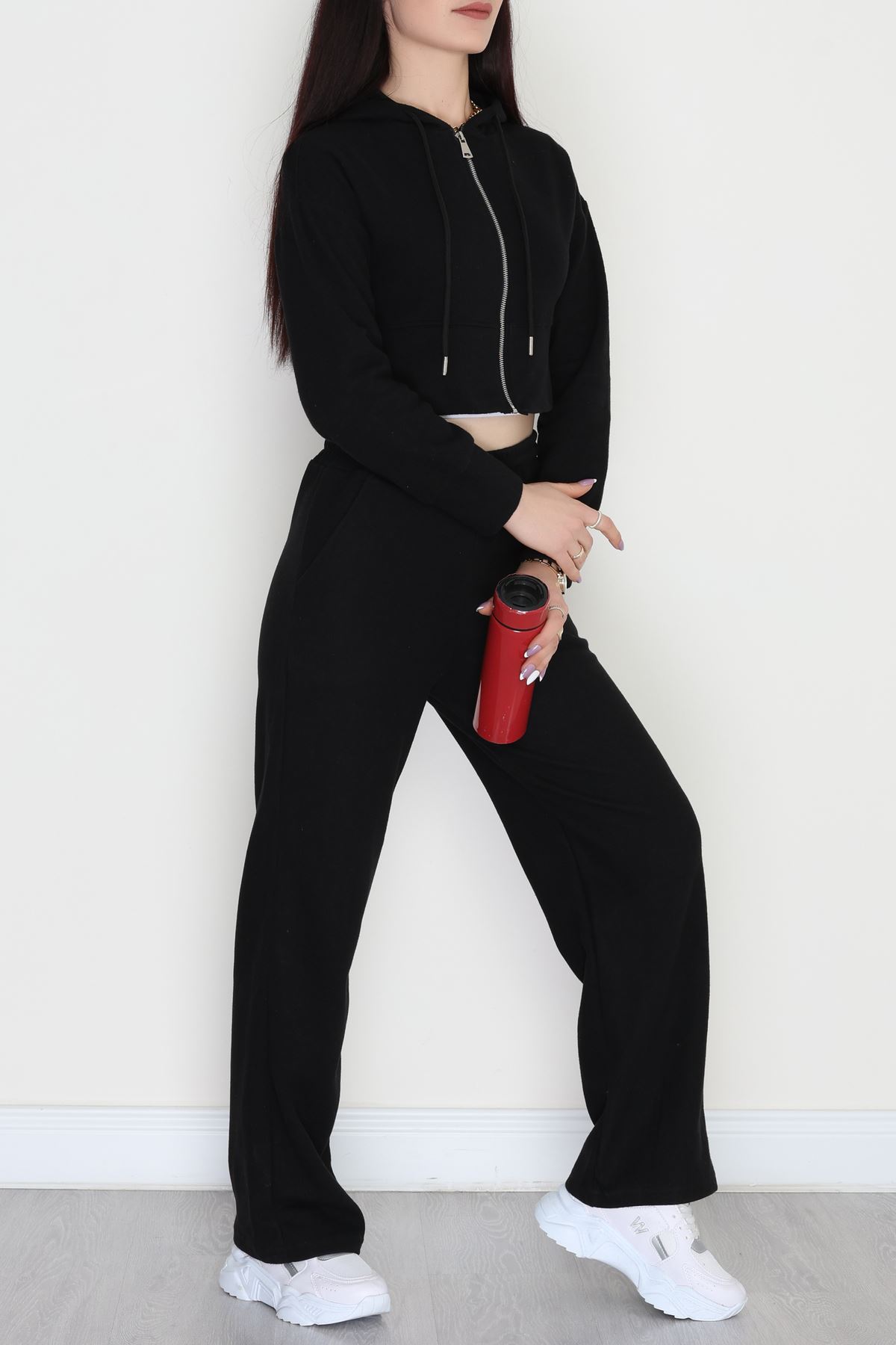 Fermuarlı Kapşonlu Selanik İkili Takım Siyah - 42639.1567.