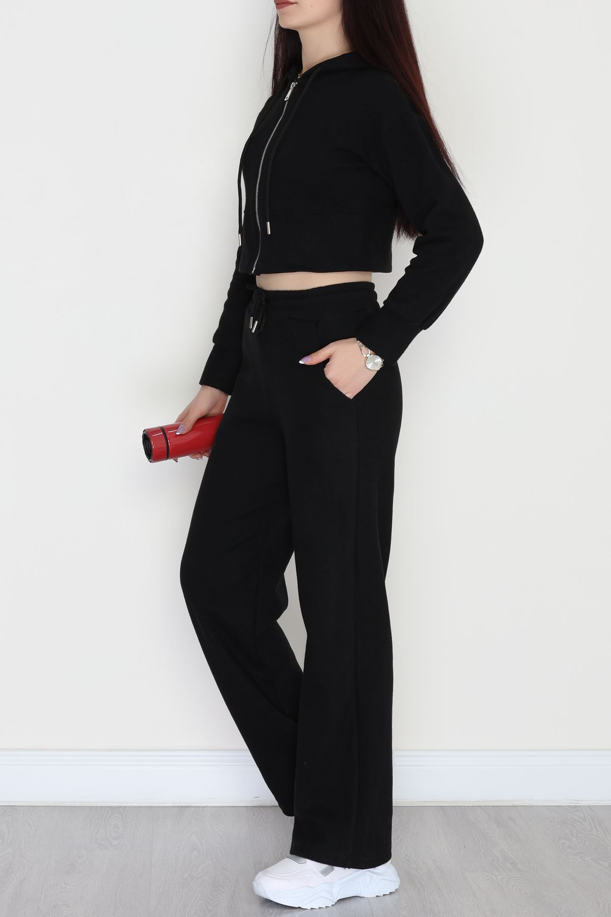 Fermuarlı Kapşonlu Selanik İkili Takım Siyah - 42639.1567.