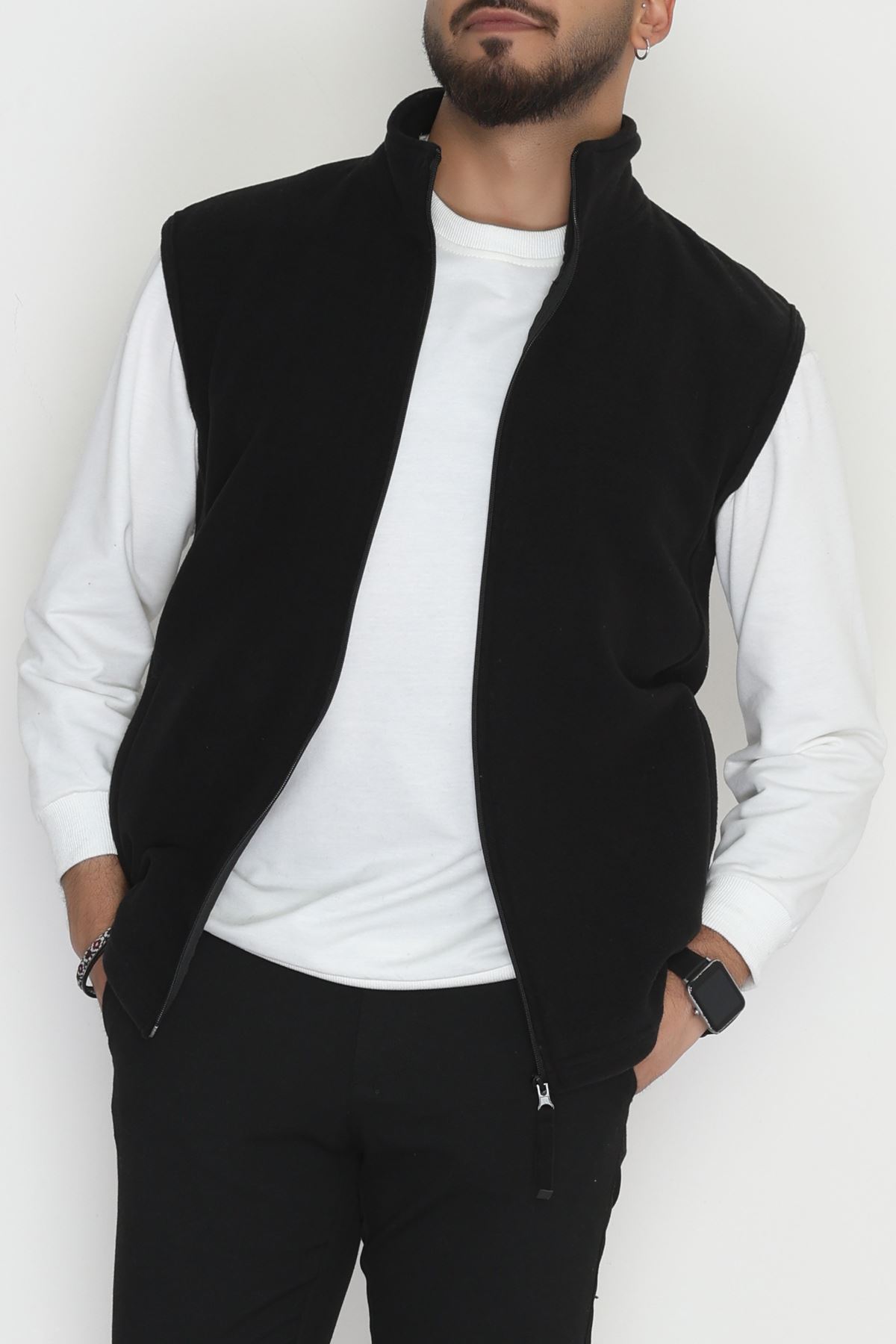 Tüylenmeyen Erkek Polar Yelek Siyah - 42599.1937.