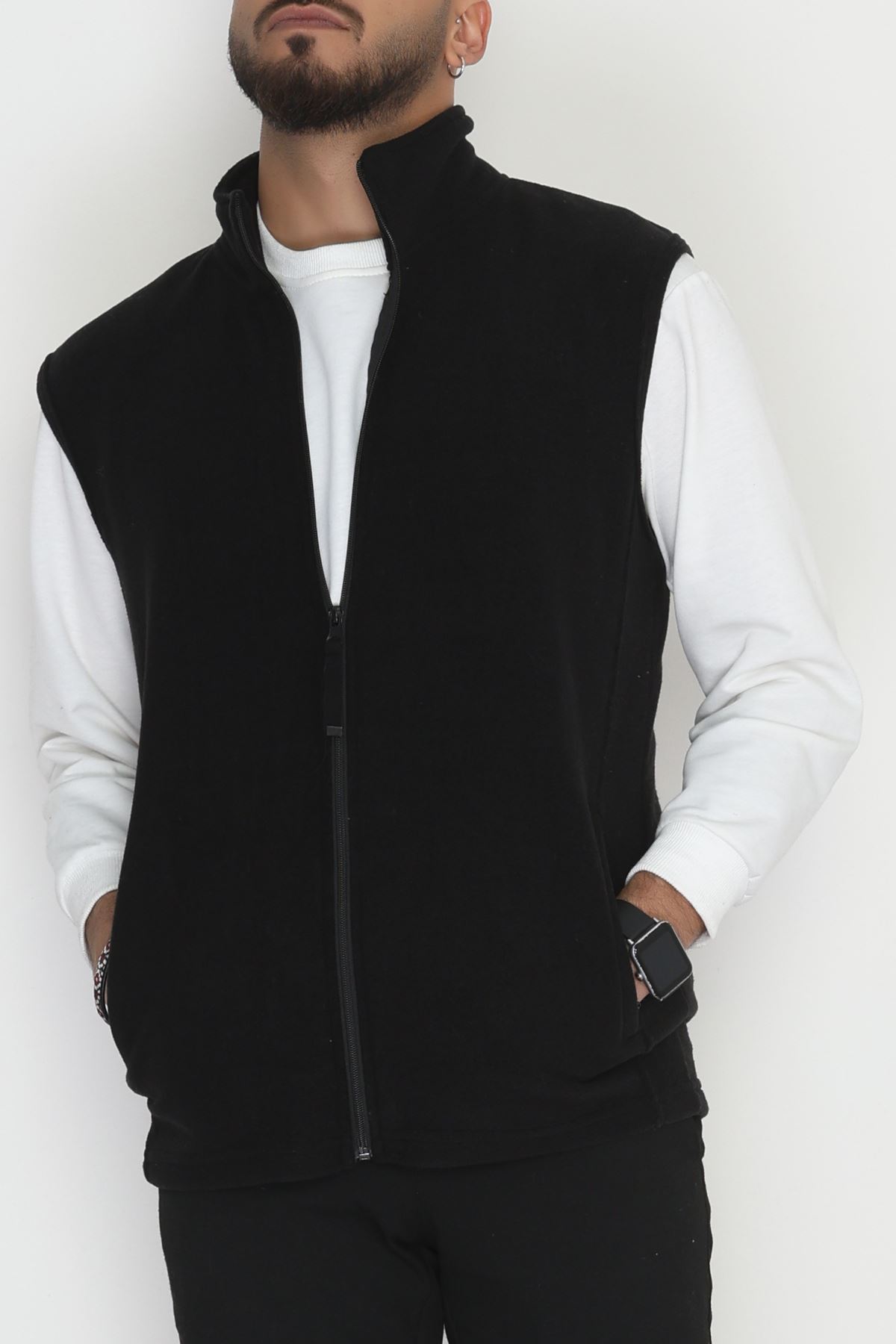 Tüylenmeyen Erkek Polar Yelek Siyah - 42599.1937.