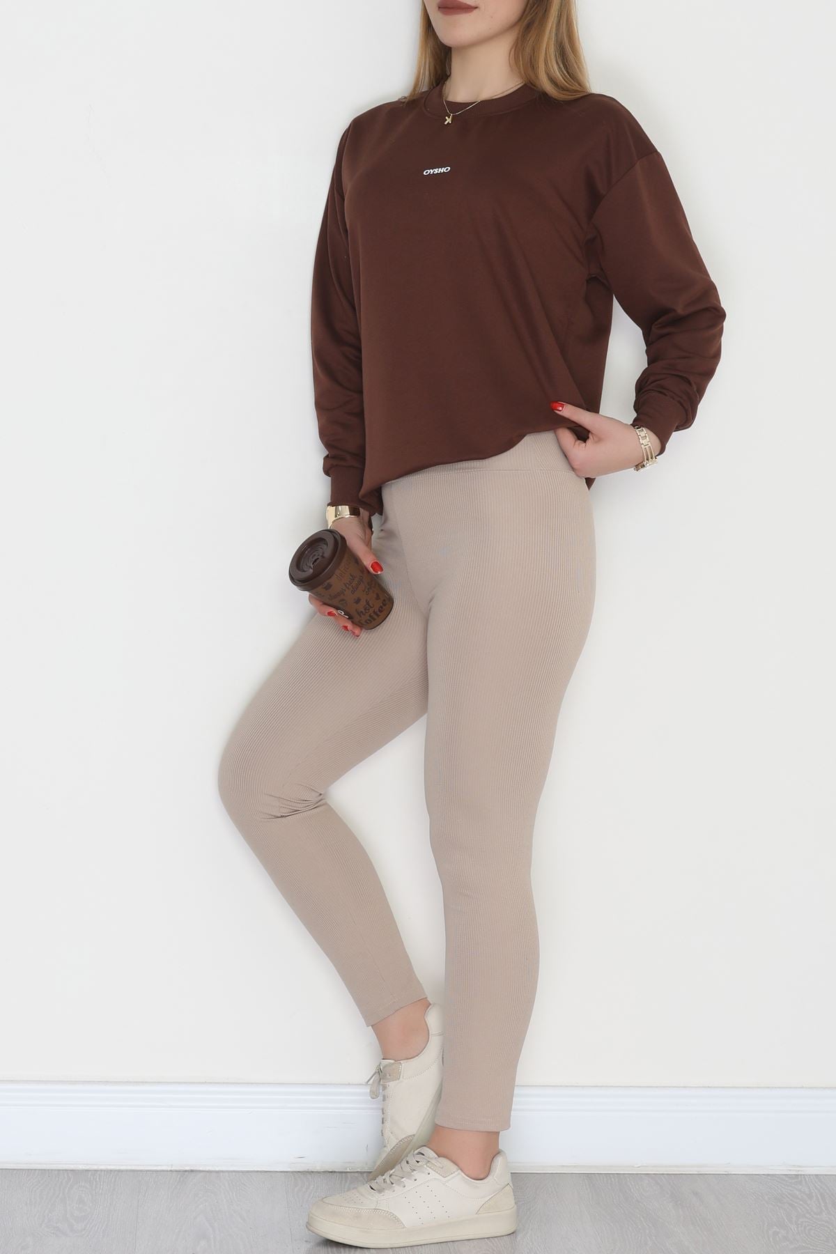 Baskılı 2 İplik Sweat Kahve - 20789.1878.