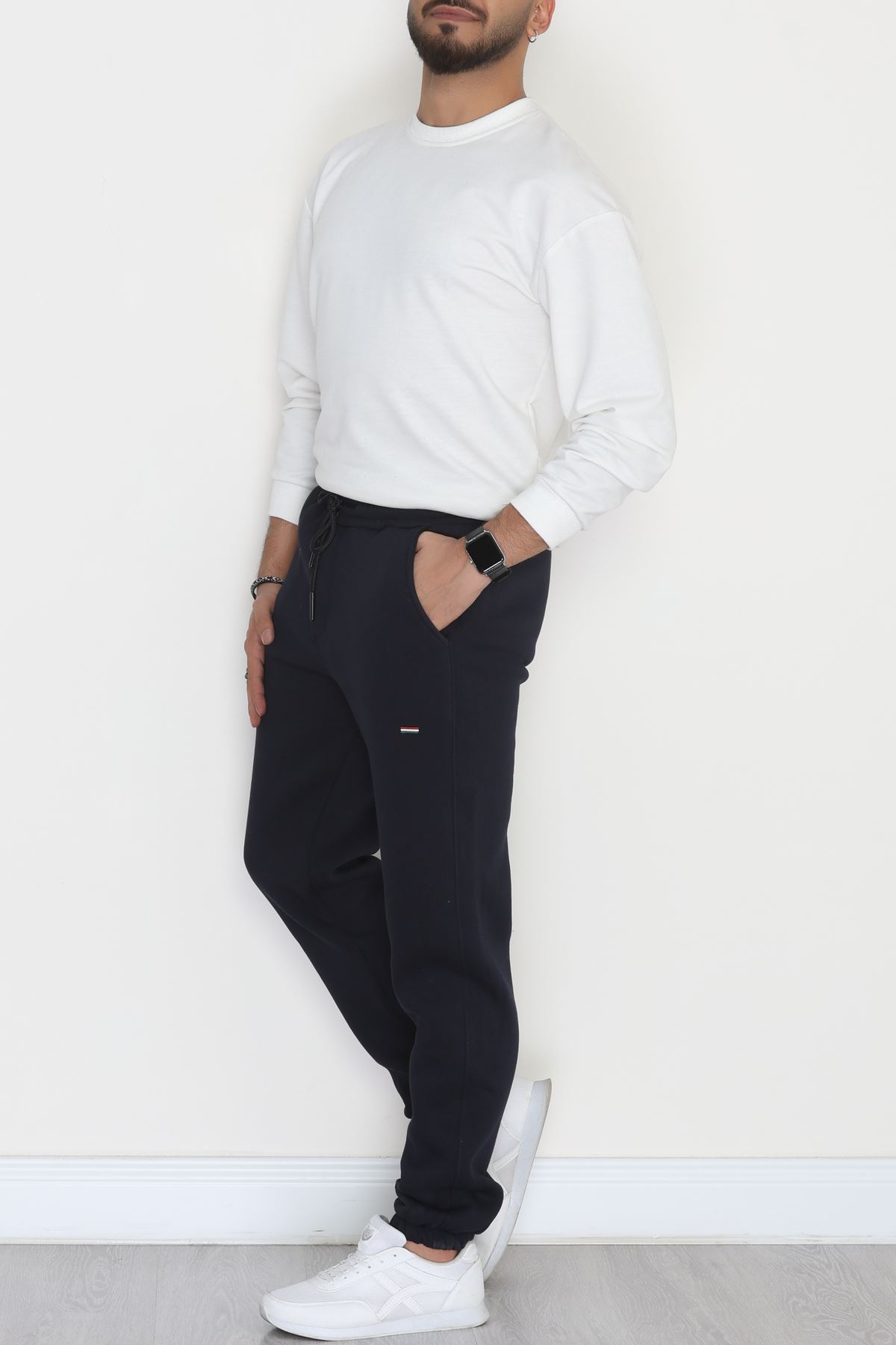 Paçası Lastikli 3 İplik Şardonlu Erkek Eşofman Altı Lacivert - 42625.1937.