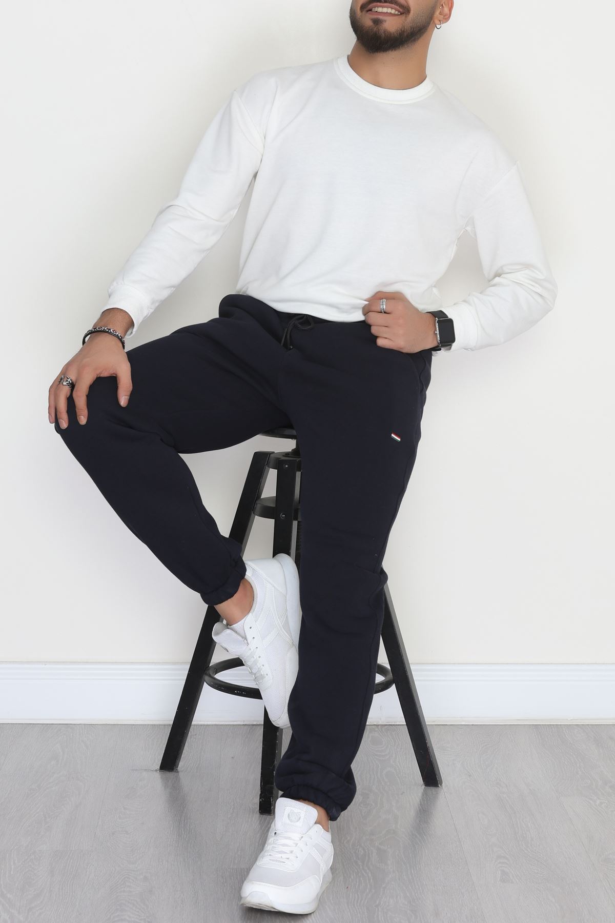 Paçası Lastikli 3 İplik Şardonlu Erkek Eşofman Altı Lacivert - 42625.1937.