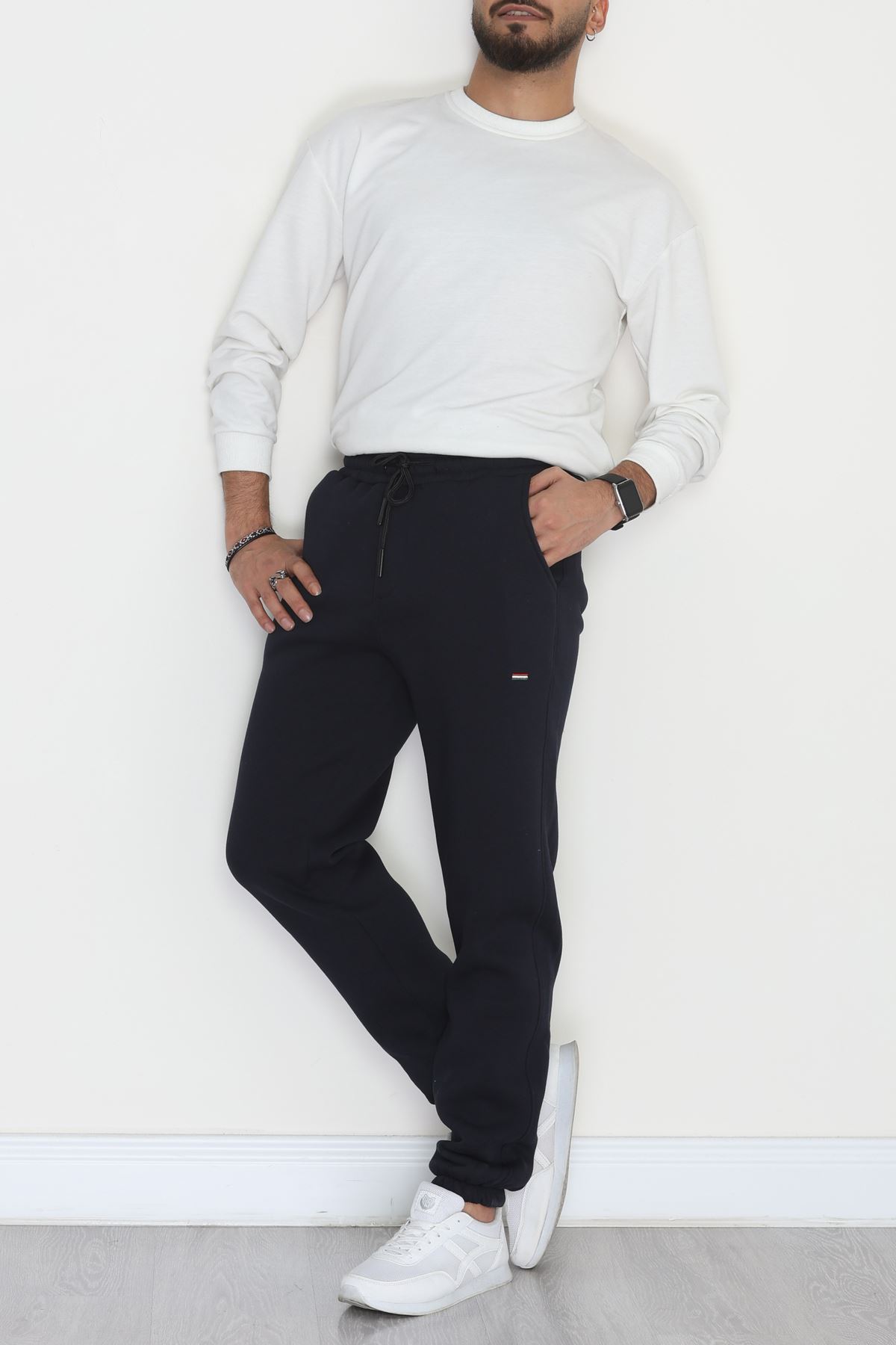 Paçası Lastikli 3 İplik Şardonlu Erkek Eşofman Altı Lacivert - 42625.1937.