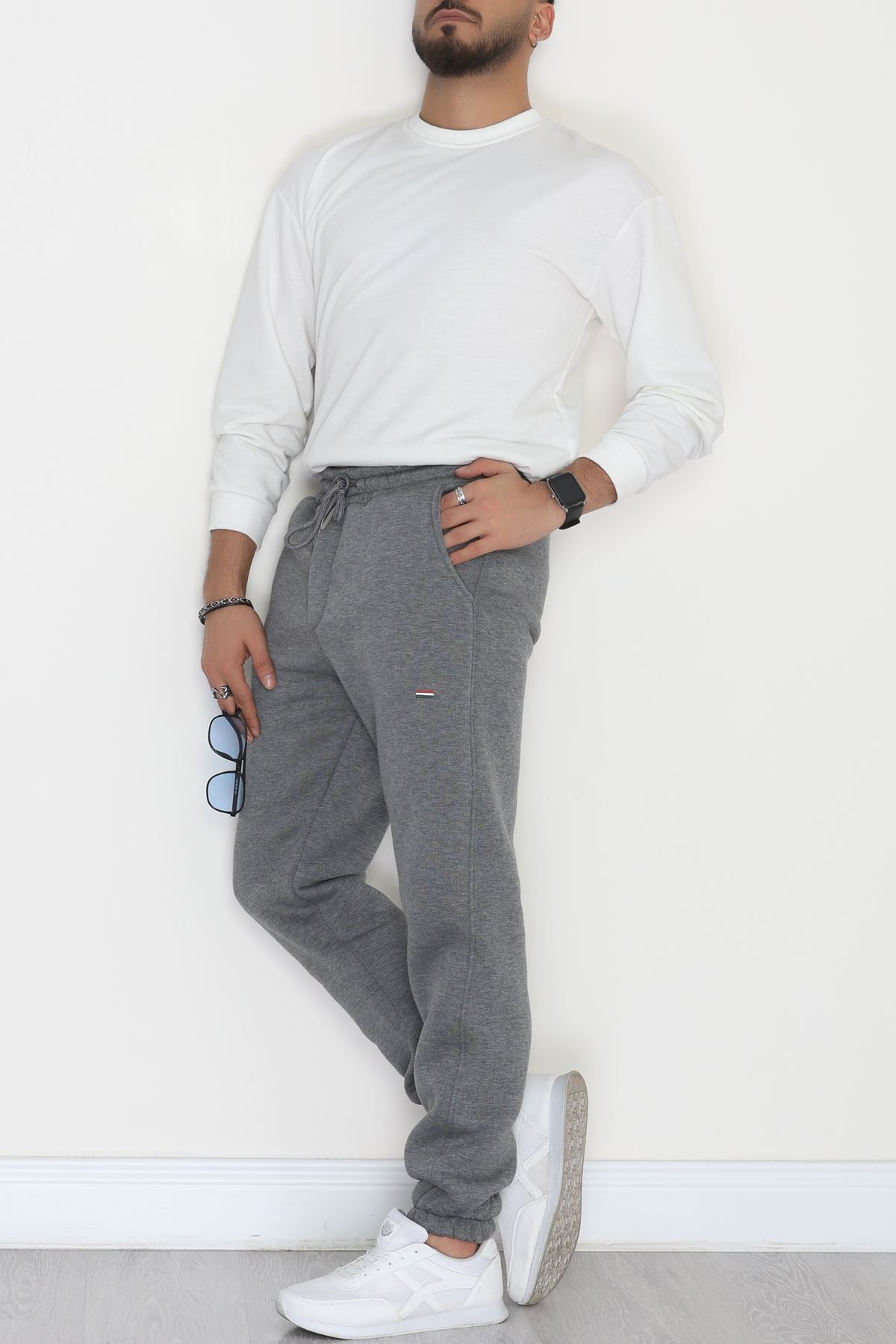 Paçası Lastikli 3 İplik Şardonlu Erkek Eşofman Altı Füme - 42625.1937.