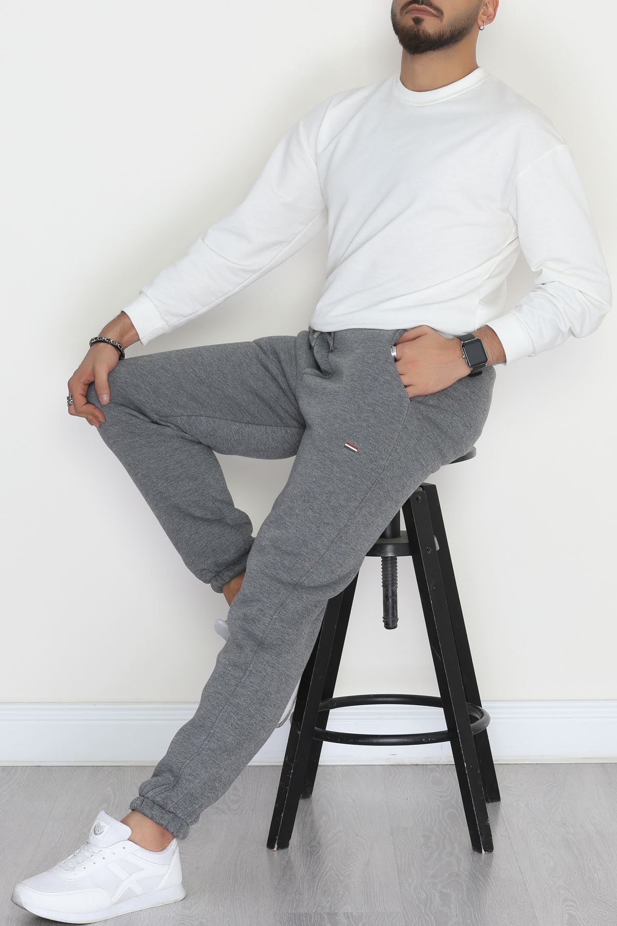 Paçası Lastikli 3 İplik Şardonlu Erkek Eşofman Altı Füme - 42625.1937.