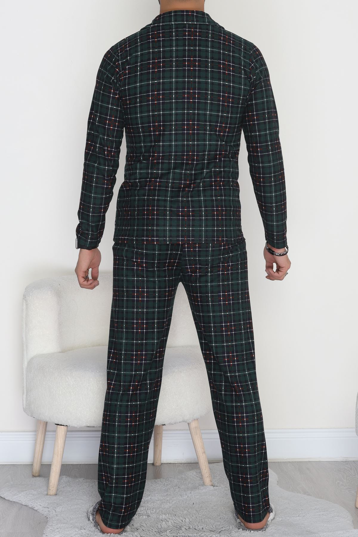 Önü Düğmeli Süet Erkek Pijama Takımı Zümrüt - 42662.2028.
