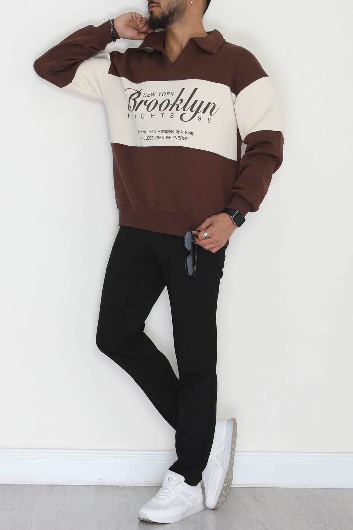 3 İplik Şardonlu Baskılı Erkek Sweat Kahve - 31611.1872.