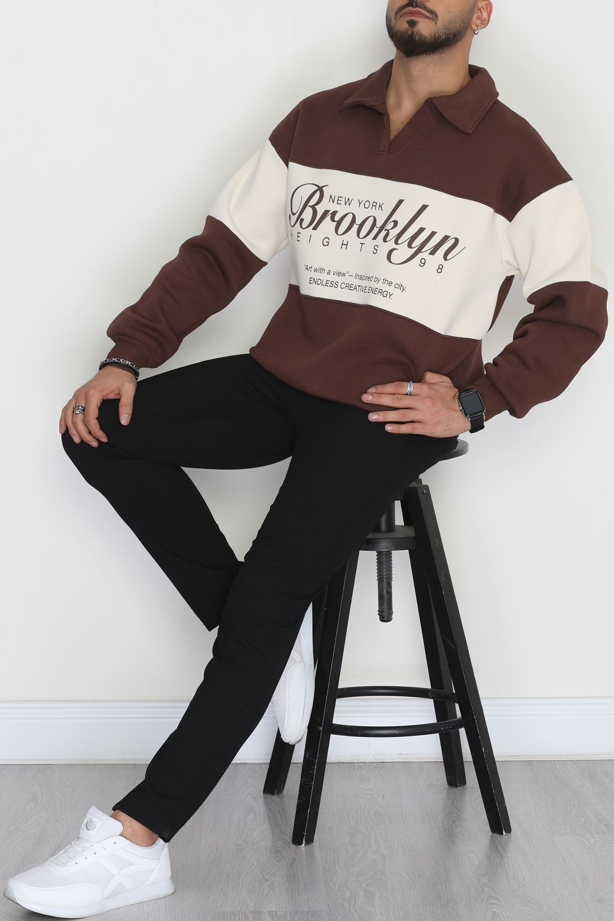3 İplik Şardonlu Baskılı Erkek Sweat Kahve - 31611.1872.