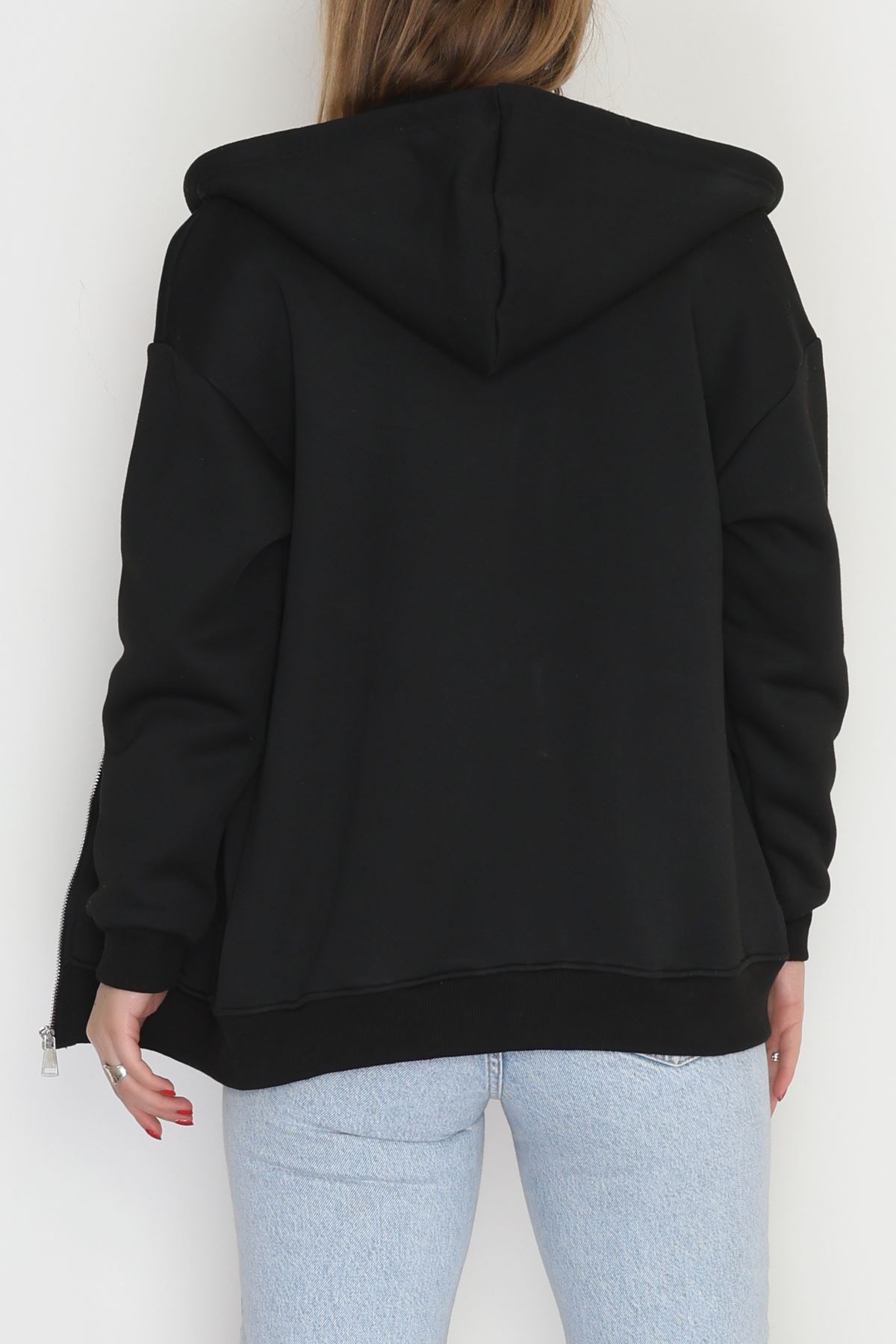 3 İplik Şardonlu Fermuarlı Kapşonlu Sweat Siyah - 52070.2113.