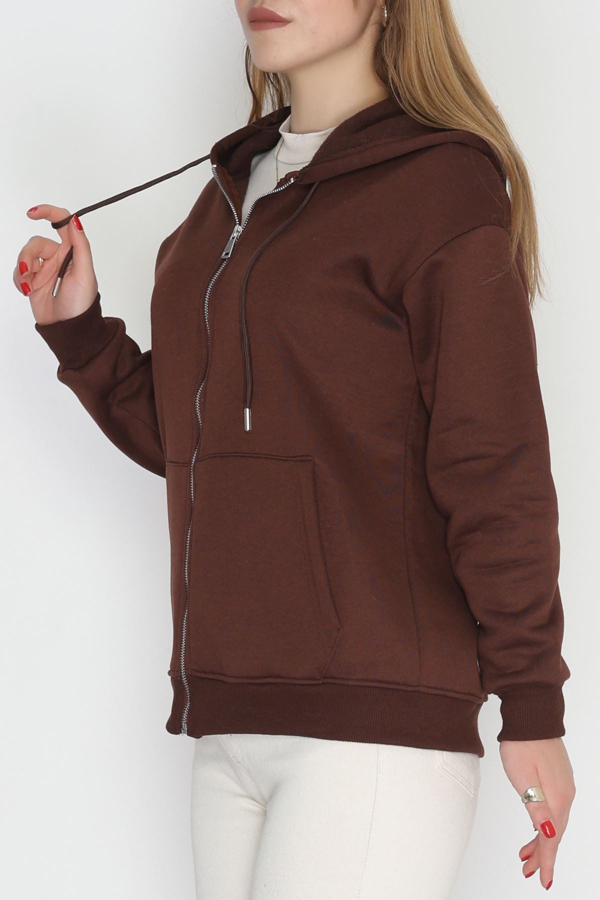 3 İplik Şardonlu Fermuarlı Kapşonlu Sweat Kahve - 52070.2113.