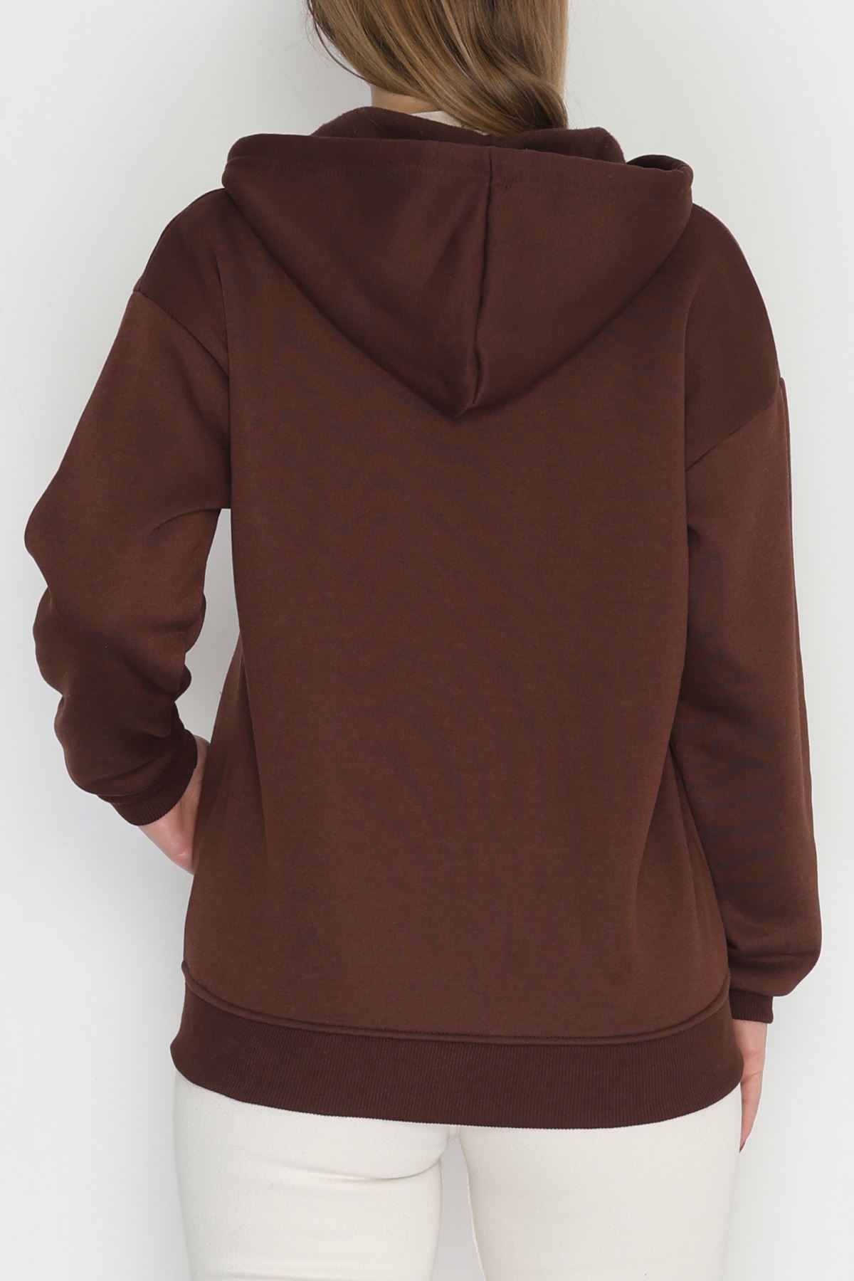3 İplik Şardonlu Fermuarlı Kapşonlu Sweat Kahve - 52070.2113.