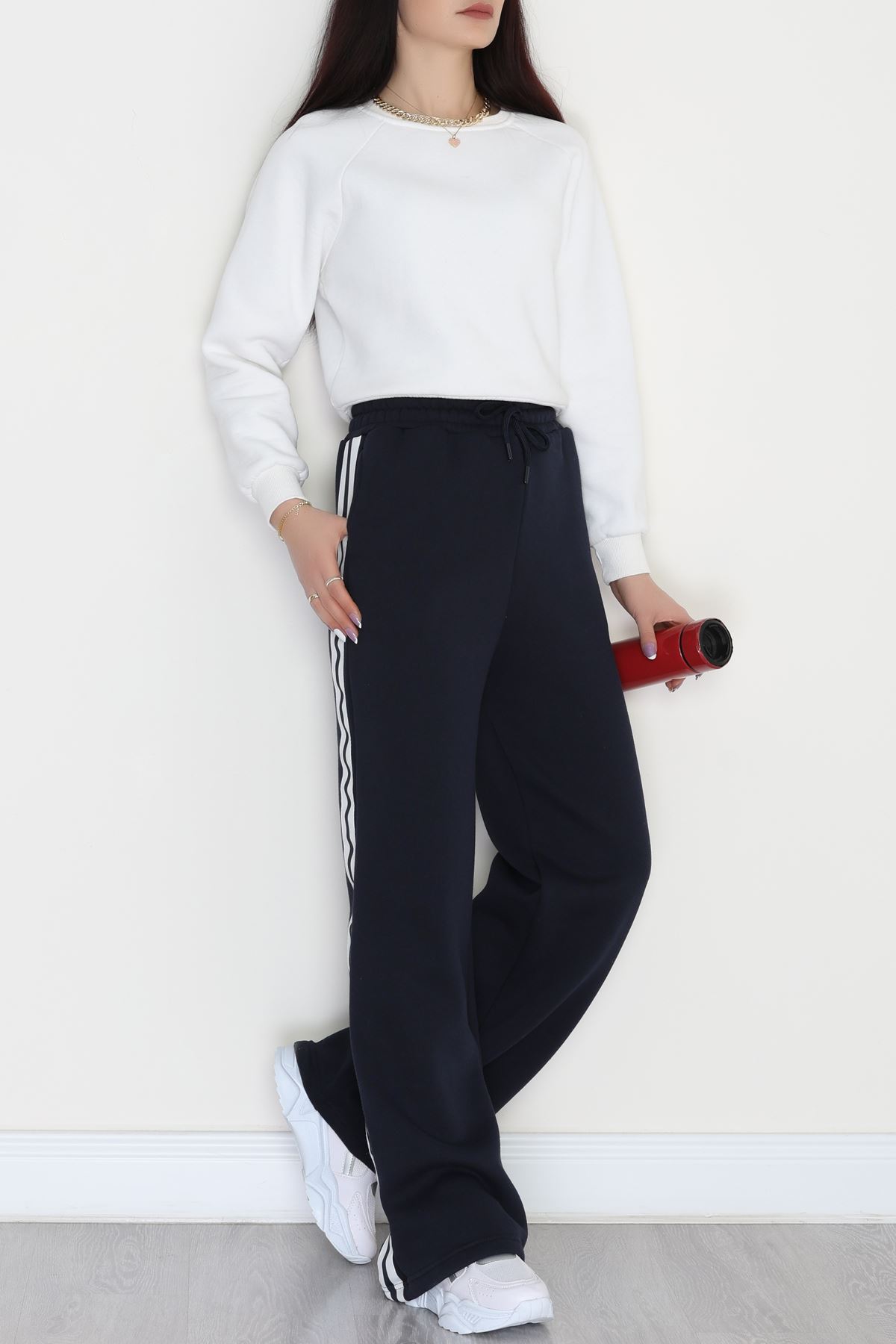 3 İplik Şardonlu Şeritli Eşofman Altı Lacivert - 52023.1857.