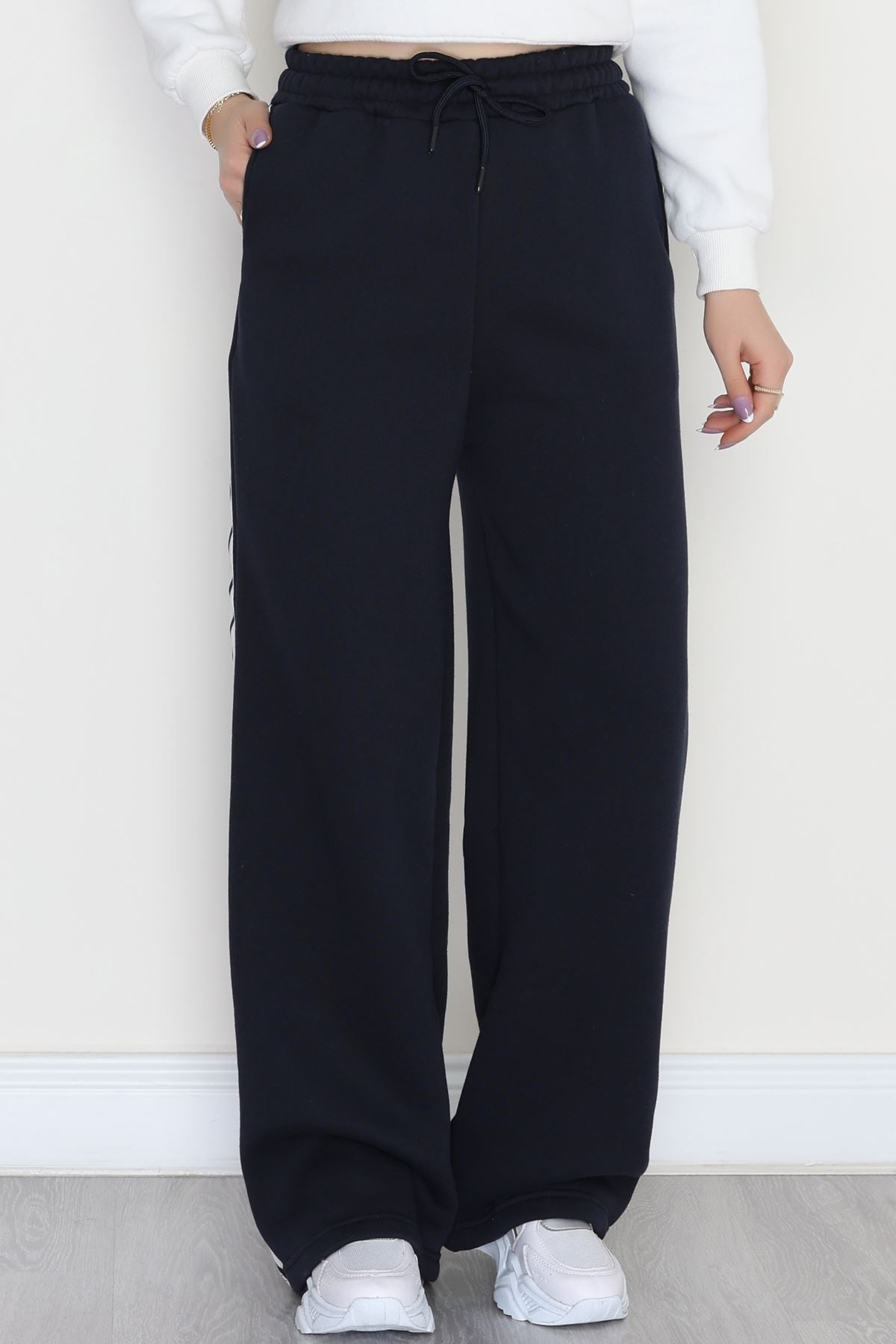 3 İplik Şardonlu Şeritli Eşofman Altı Lacivert - 52023.1857.