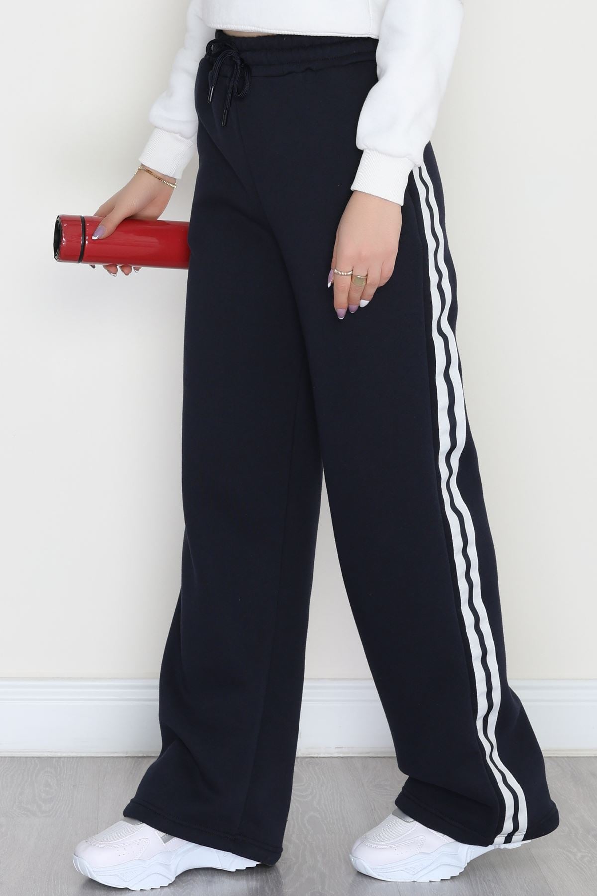 3 İplik Şardonlu Şeritli Eşofman Altı Lacivert - 52023.1857.