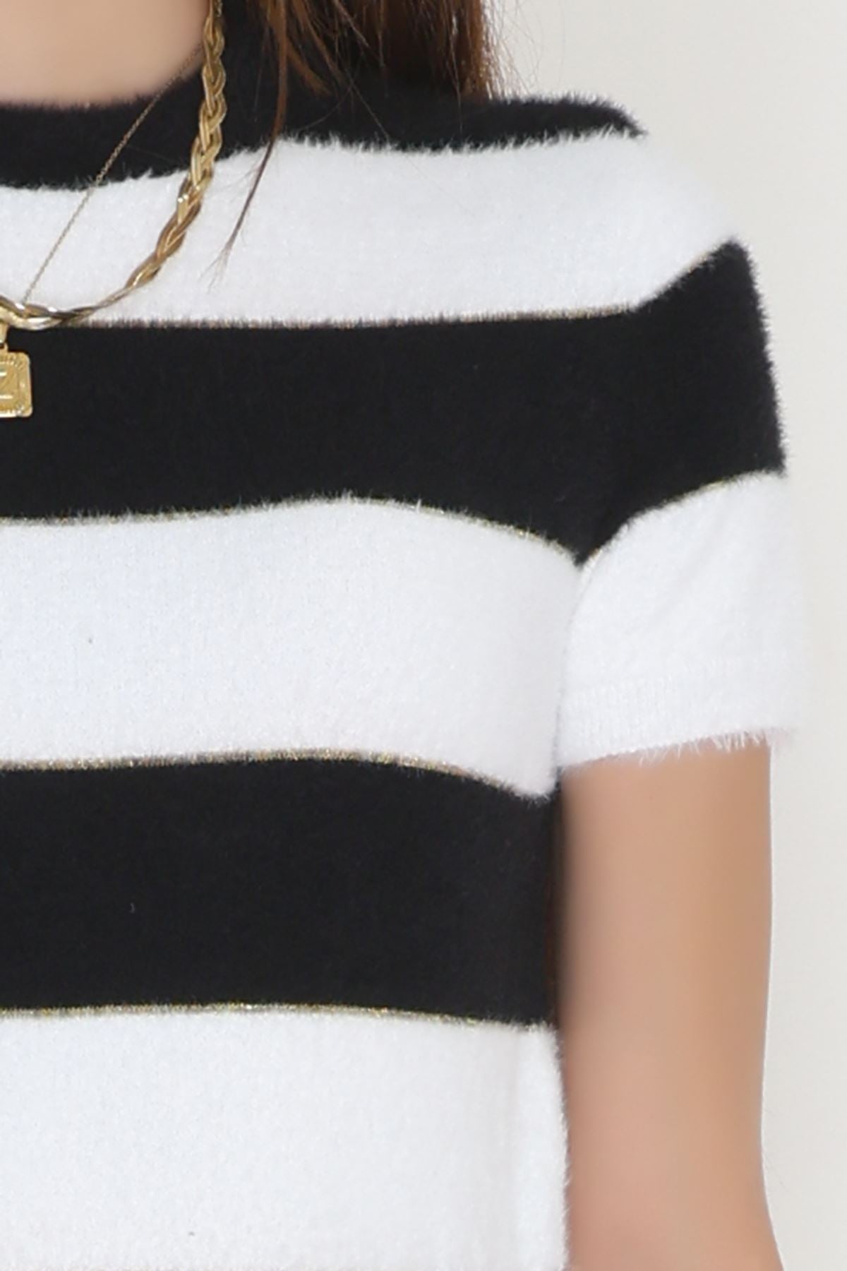 Çizgili Kısa Kollu Triko Siyah - 2304.1765.