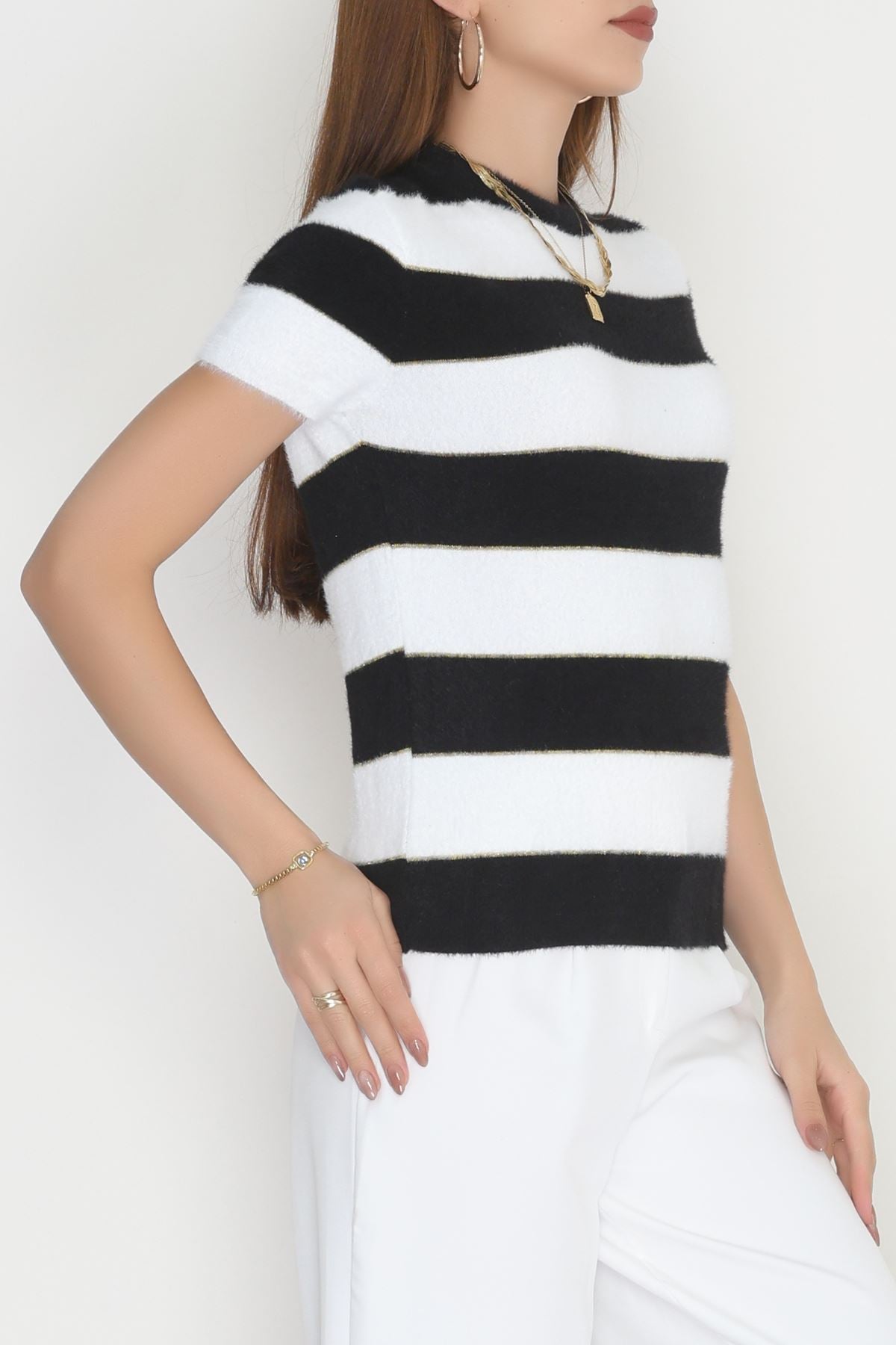 Çizgili Kısa Kollu Triko Siyah - 2304.1765.