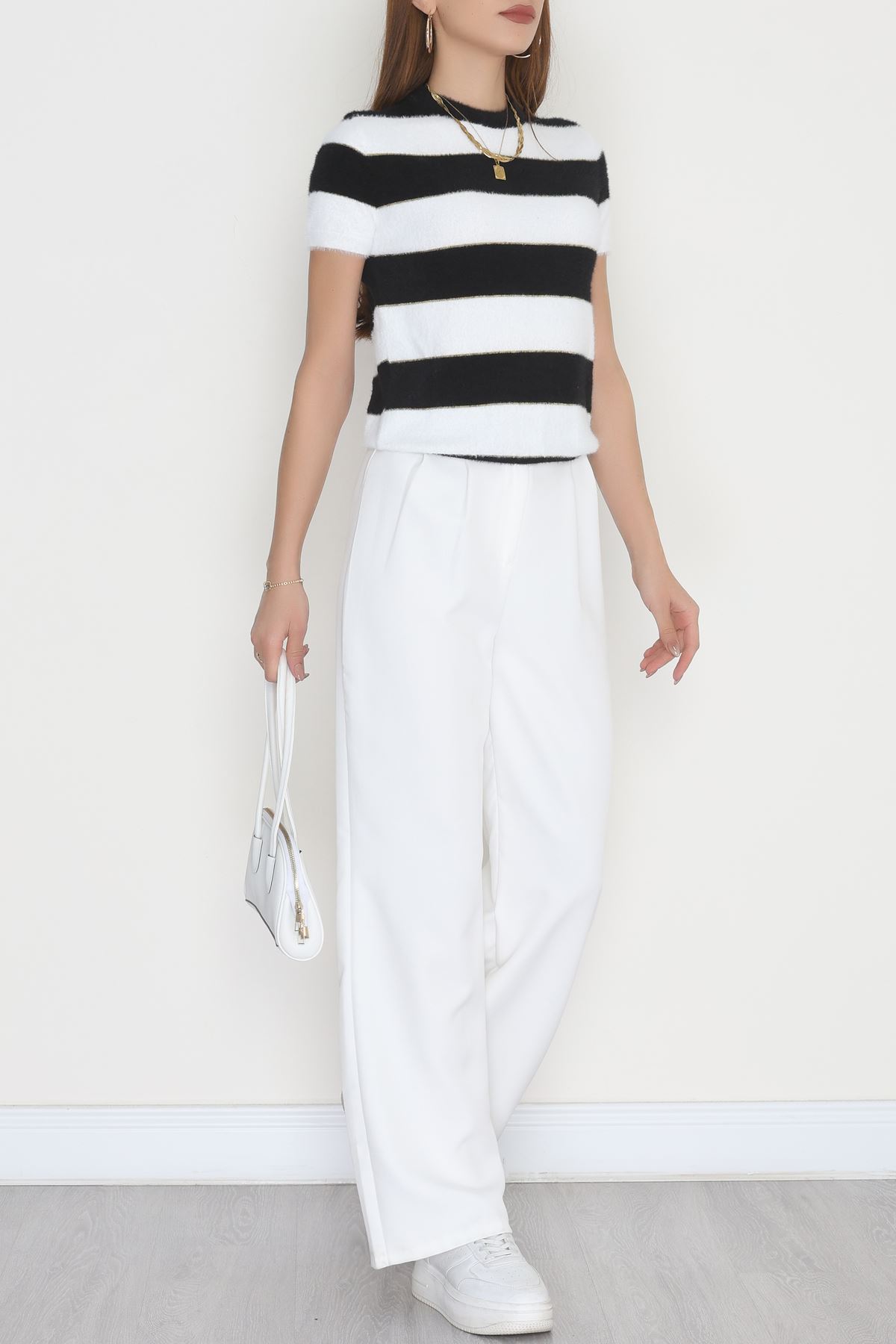 Çizgili Kısa Kollu Triko Siyah - 2304.1765.