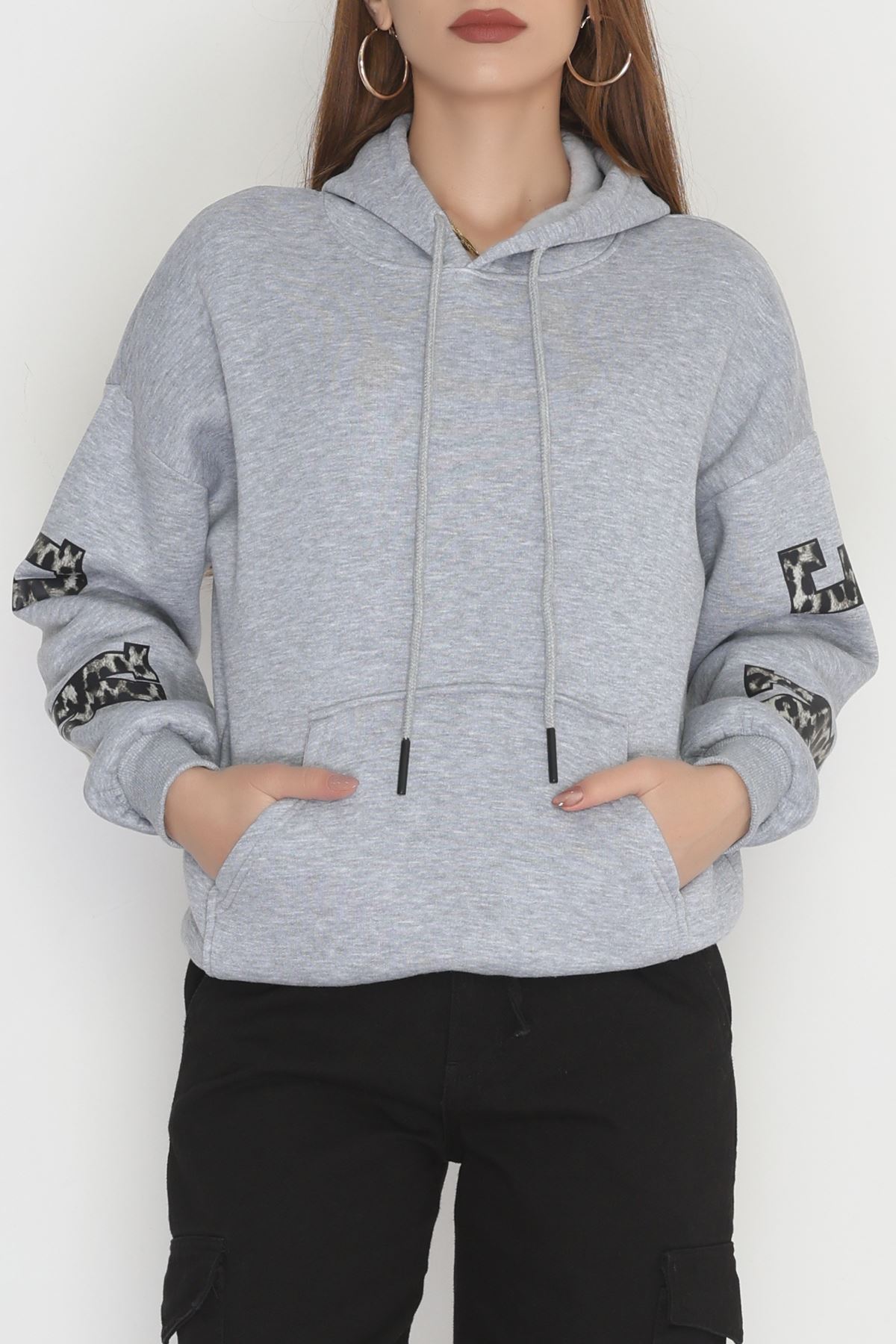 3 İplik Kanguru Cepli Kapşonlu Sweat Gri - 42249.1878.