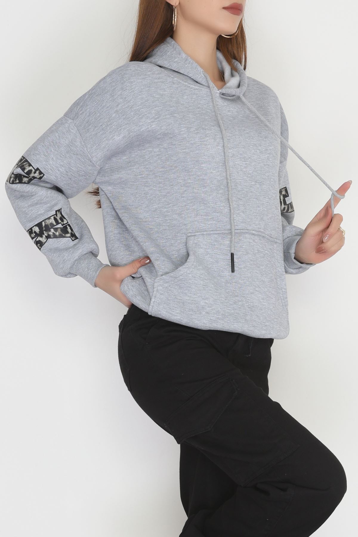 3 İplik Kanguru Cepli Kapşonlu Sweat Gri - 42249.1878.
