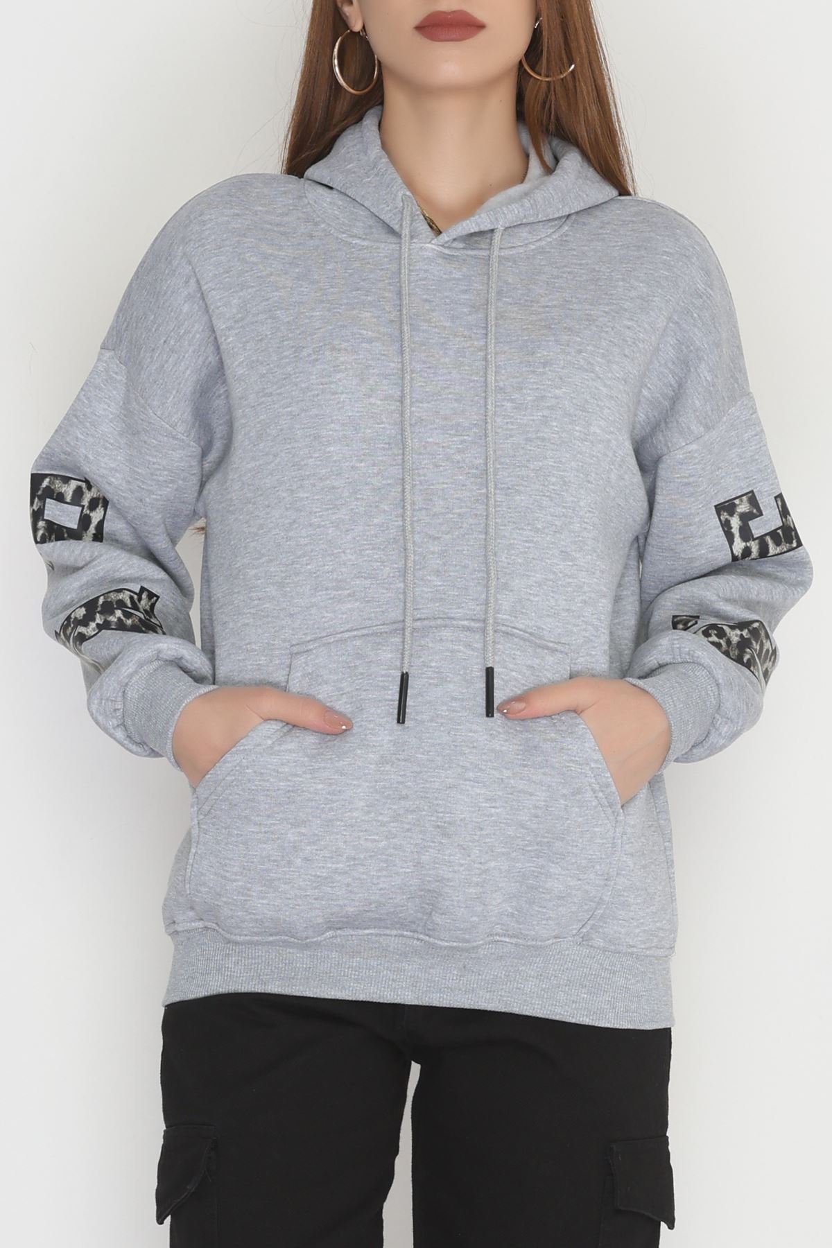 3 İplik Kanguru Cepli Kapşonlu Sweat Gri - 42249.1878.