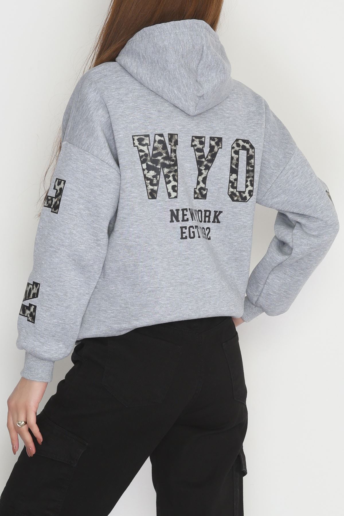 3 İplik Kanguru Cepli Kapşonlu Sweat Gri - 42249.1878.