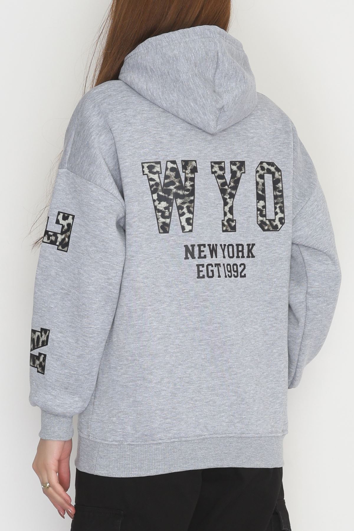 3 İplik Kanguru Cepli Kapşonlu Sweat Gri - 42249.1878.