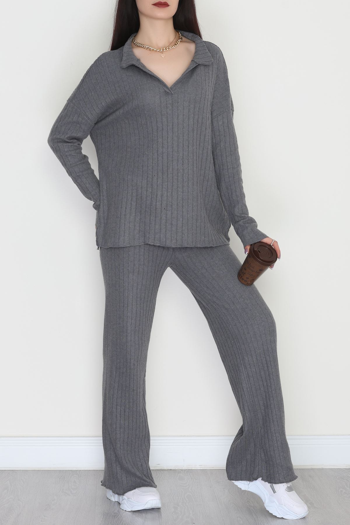 Polo Yaka İnterlok Kumaş İkili Takım Antrasit - 42634.1567.