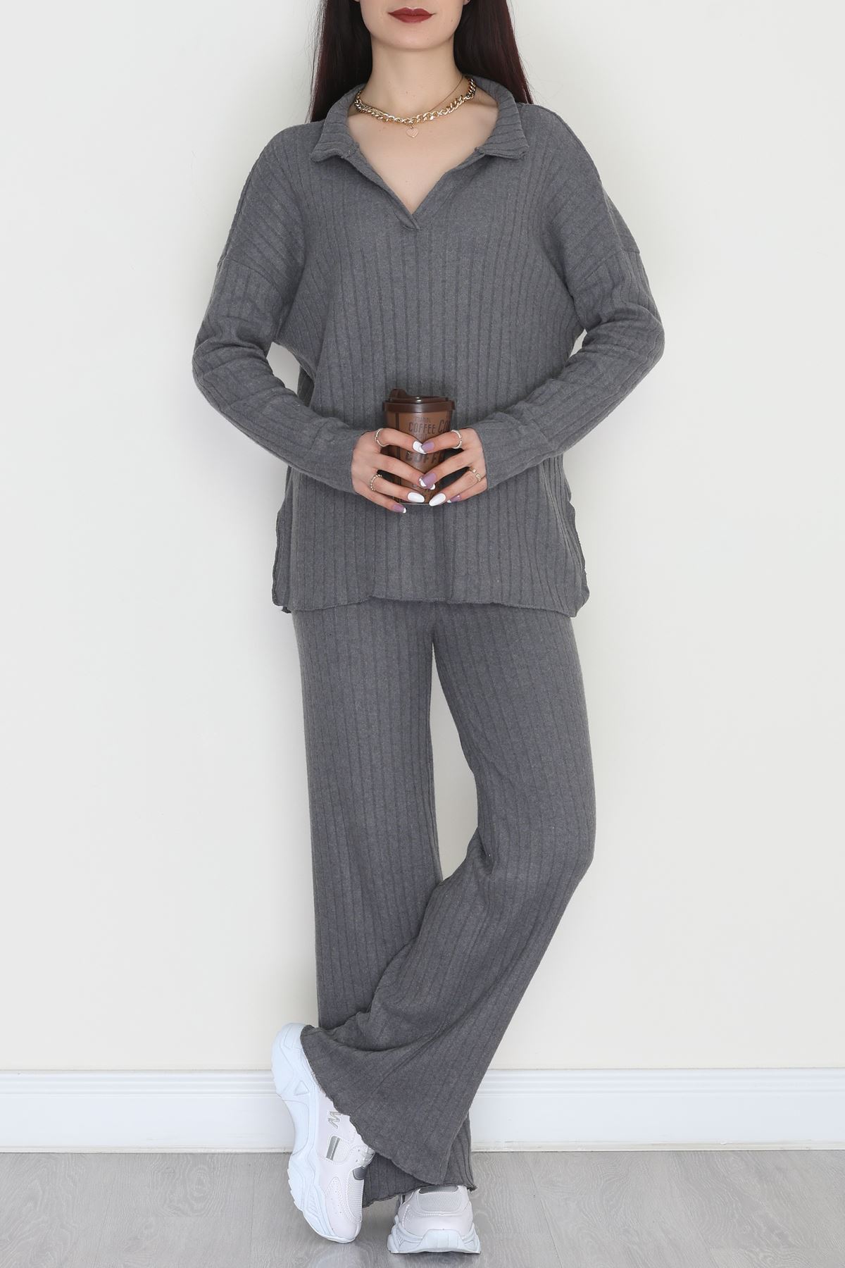 Polo Yaka İnterlok Kumaş İkili Takım Antrasit - 42634.1567.