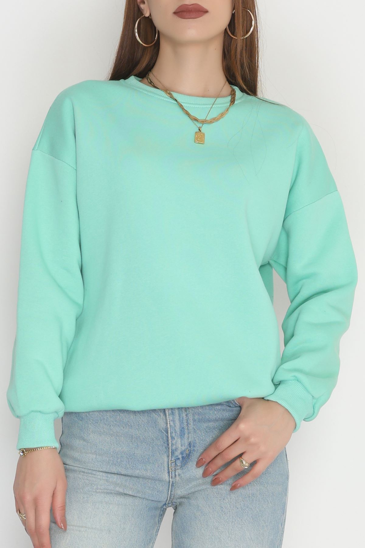 Bisiklet Yaka Üç İplik Sweat Çağla - 20138.1878.