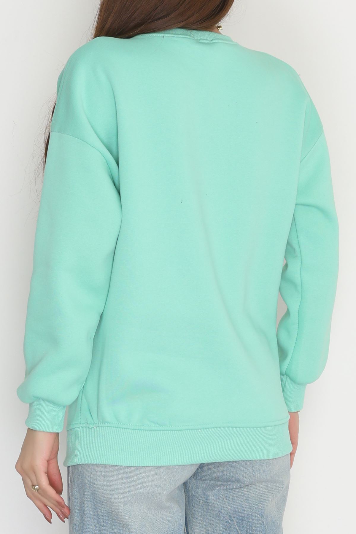 Bisiklet Yaka Üç İplik Sweat Çağla - 20138.1878.