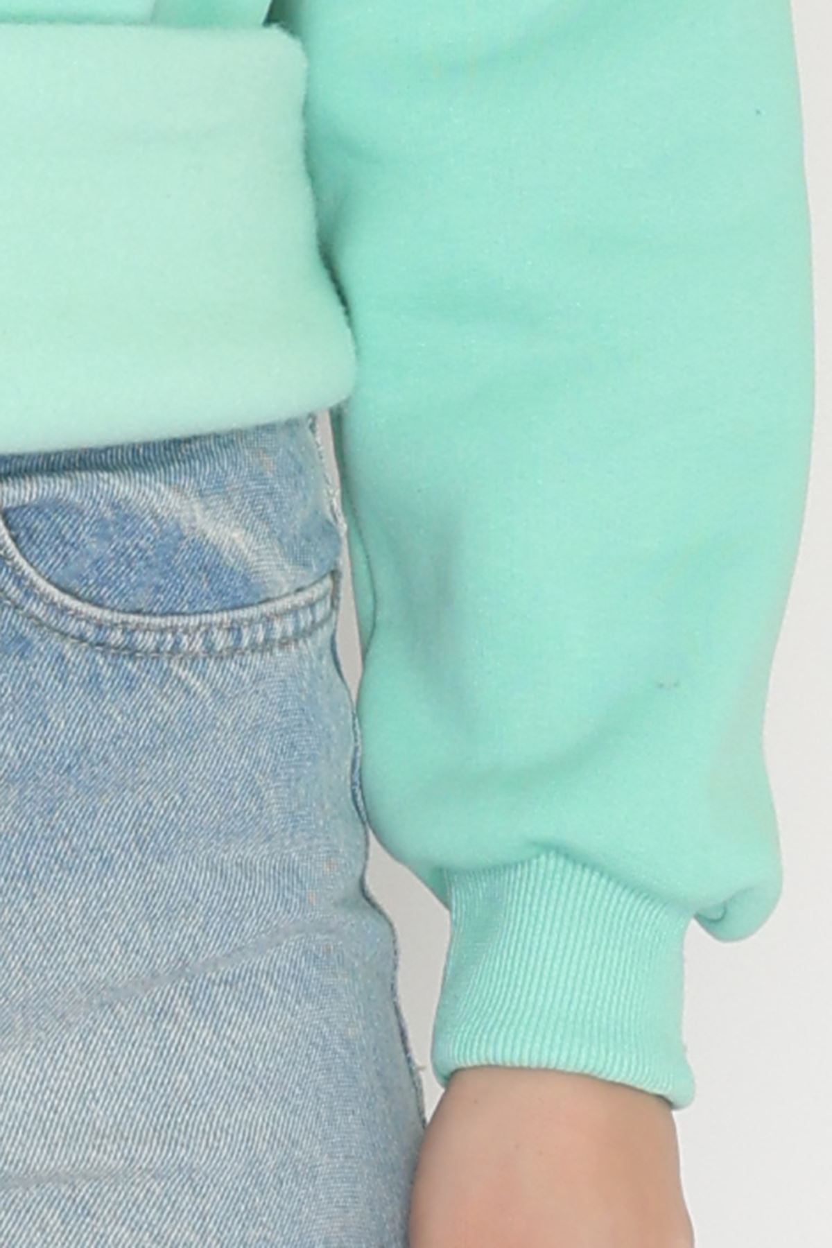 Bisiklet Yaka Üç İplik Sweat Çağla - 20138.1878.