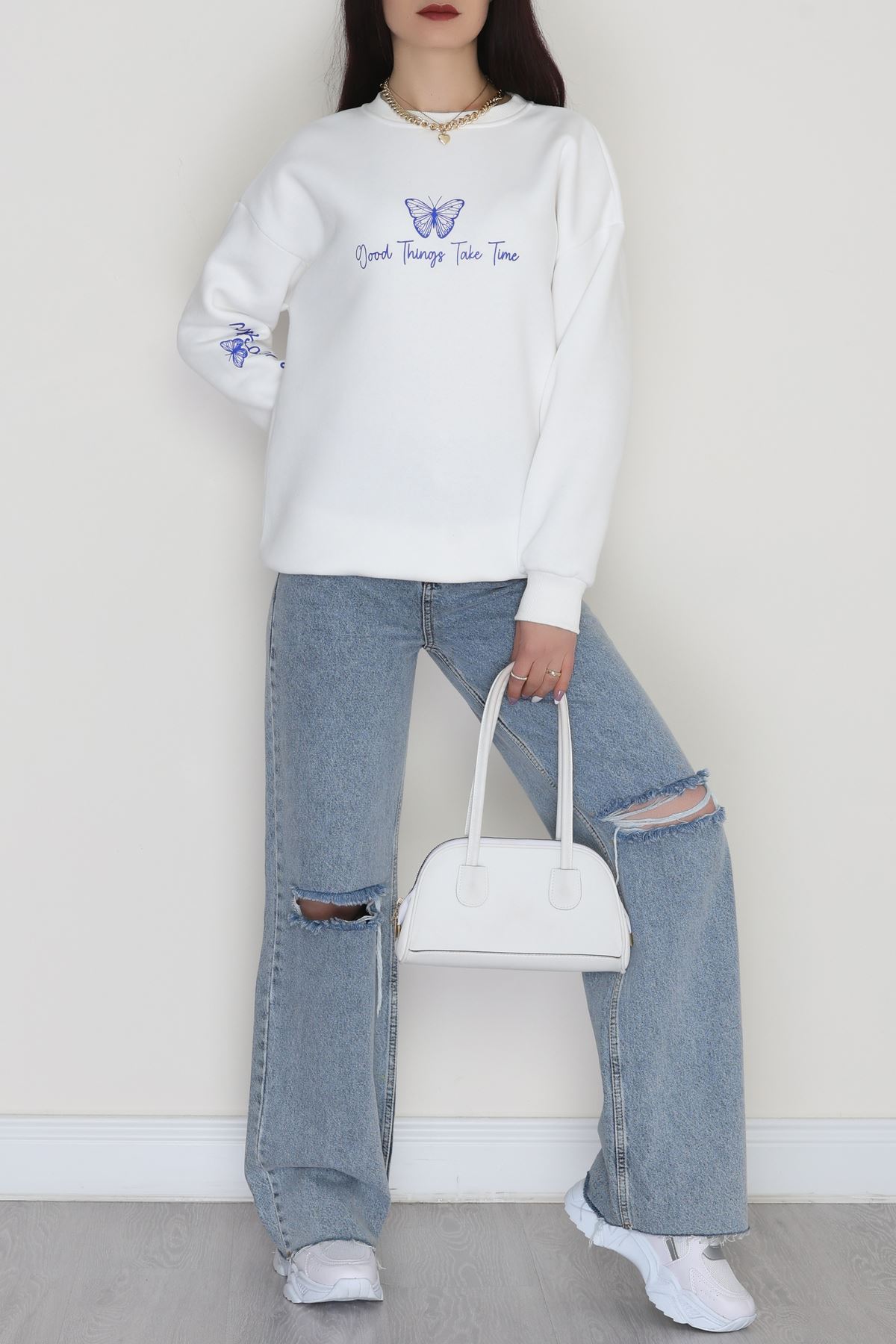 3 İplik Şardonlu Baskılı Sweat Ekrusaks - 42611.1878.