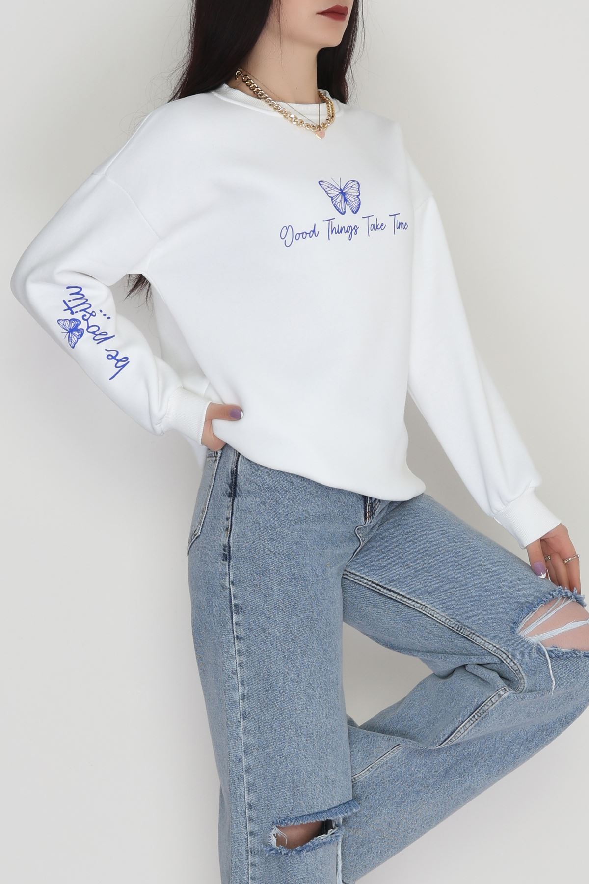 3 İplik Şardonlu Baskılı Sweat Ekrusaks - 42611.1878.