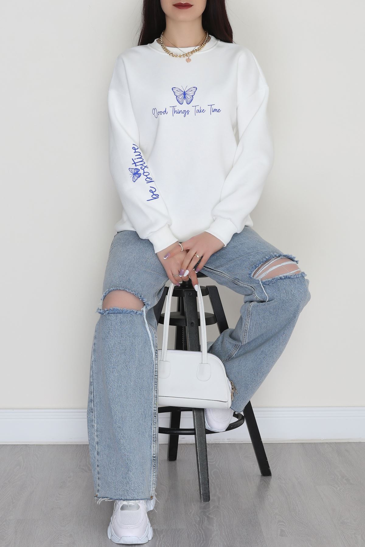 3 İplik Şardonlu Baskılı Sweat Ekrusaks - 42611.1878.